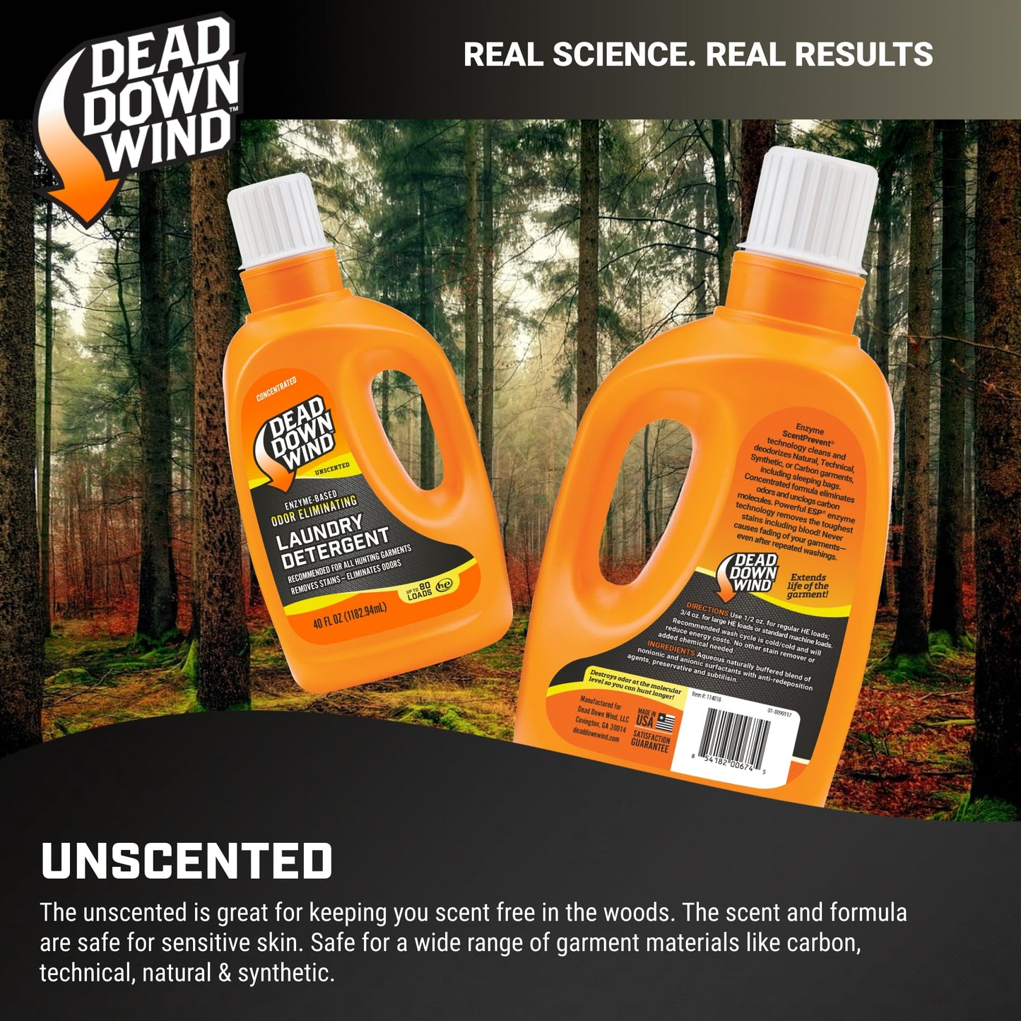 DEAD DOWN WIND Unscented Laundry Detergent (40 Oz) - Scent Eliminating Liquid Detergent for Clothing and Gear - Durable Hunting Scent Eliminators
