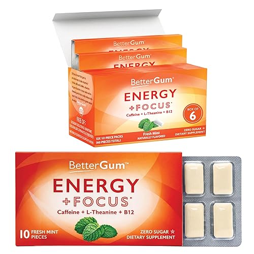 BetterGum Energy and Focus Gum with Caffeine, L-Theanine and Vitamin B12, Supports Clean Energy and Alertness, Alternative to Energy Drinks