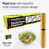 Chicwrap Lemon Refillable Plastic Wrap Dispenser - Includes One 12" x 250' Roll of Professional Grade Plastic Wrap - BPA Free and Kosher Certified