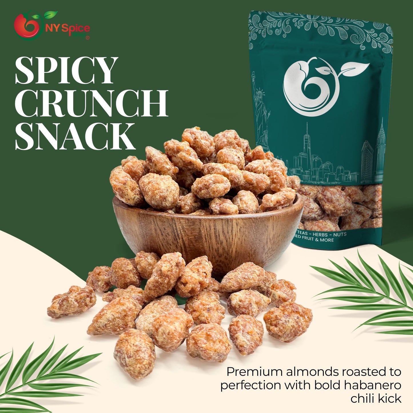 NY SPICE SHOP Habanero Almonds - 1 Pound Bulk Candied Healthy Snacks Mix - Toffee Almonds Roasted - Crunchy Coated Almond