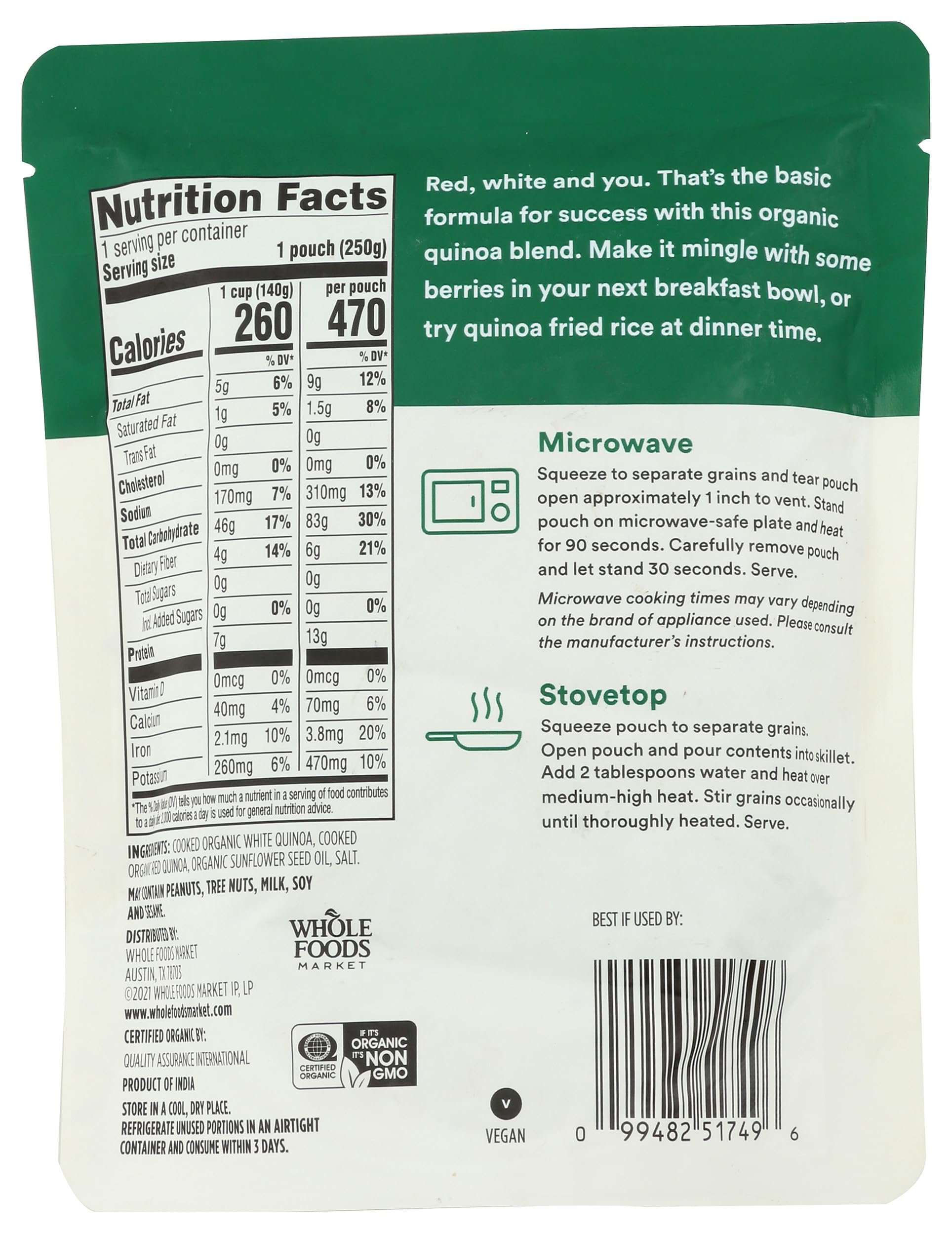 365 by Whole Foods Market, White & Red Quinoa Blend, 90-Second Microwave in Pound, 8.8 Ounce