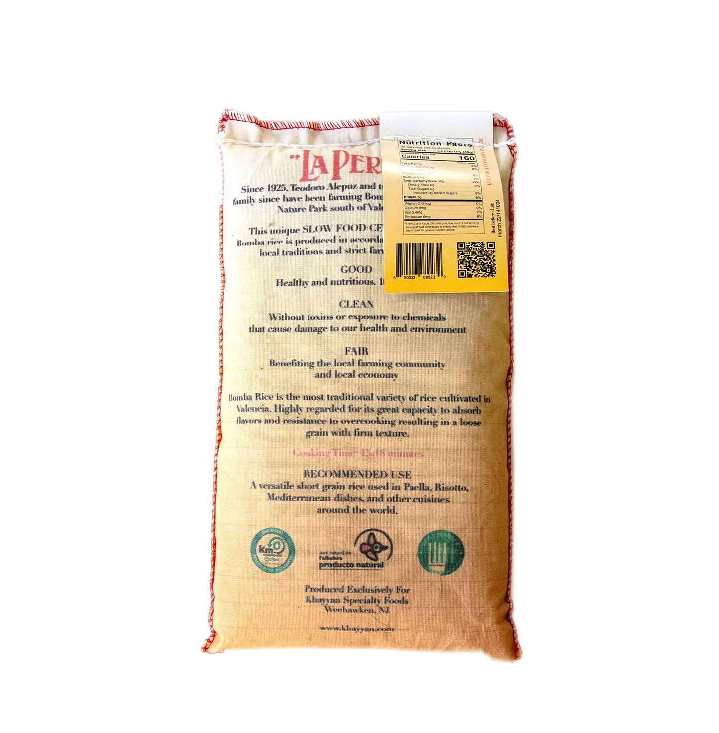 La Perla | Bomba Rice | Denomination of Origin Valencia Spain | Slow Food Valencia Certified | Naturally Grown | Perfect For Paella & All Mediterranean Rice Dishes | 2.2 lbs (1 kg) (Pack of 1)