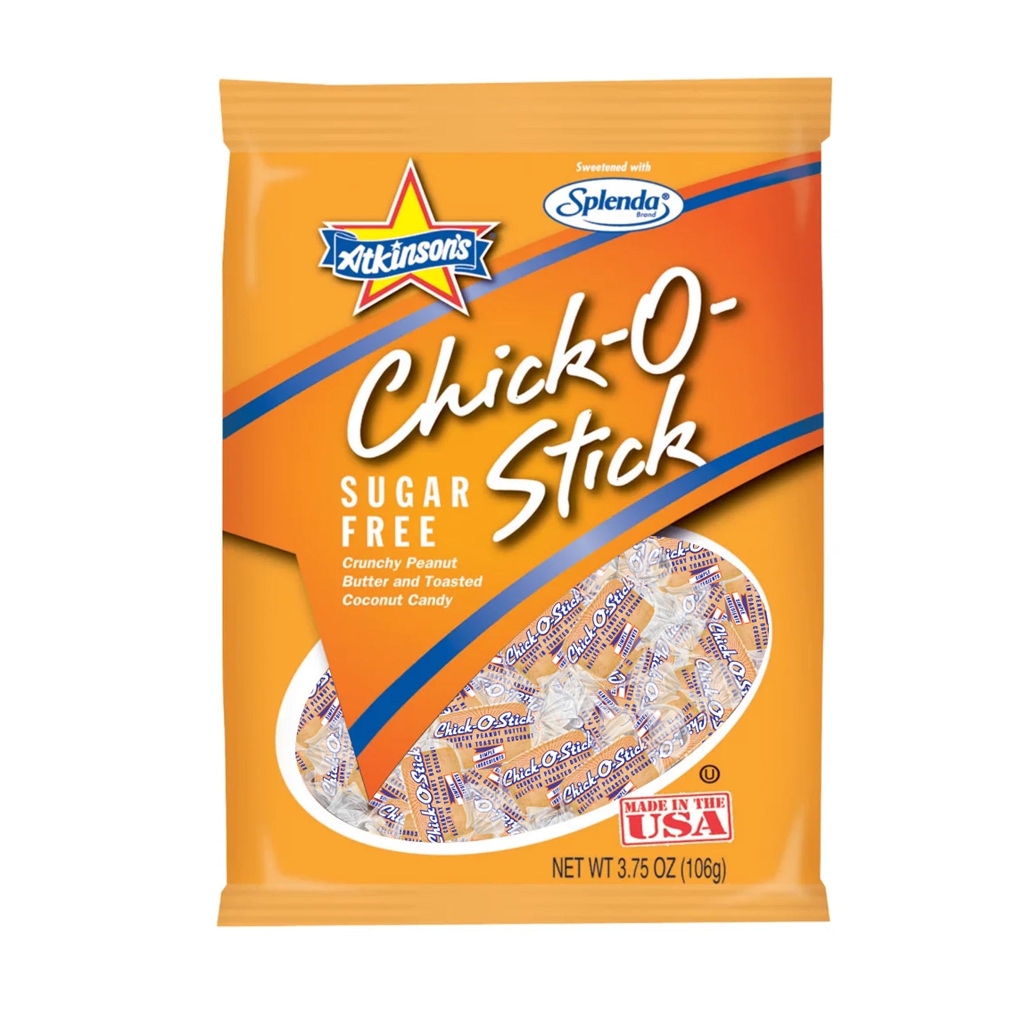 Atkinson's Sugar Free Chick-O-Stick Nuggets - Crunchy Peanut Butter Rolled in Toasted Coconut - Gluten Free, Kosher, Vegans - Bite Size Candy - 3.75