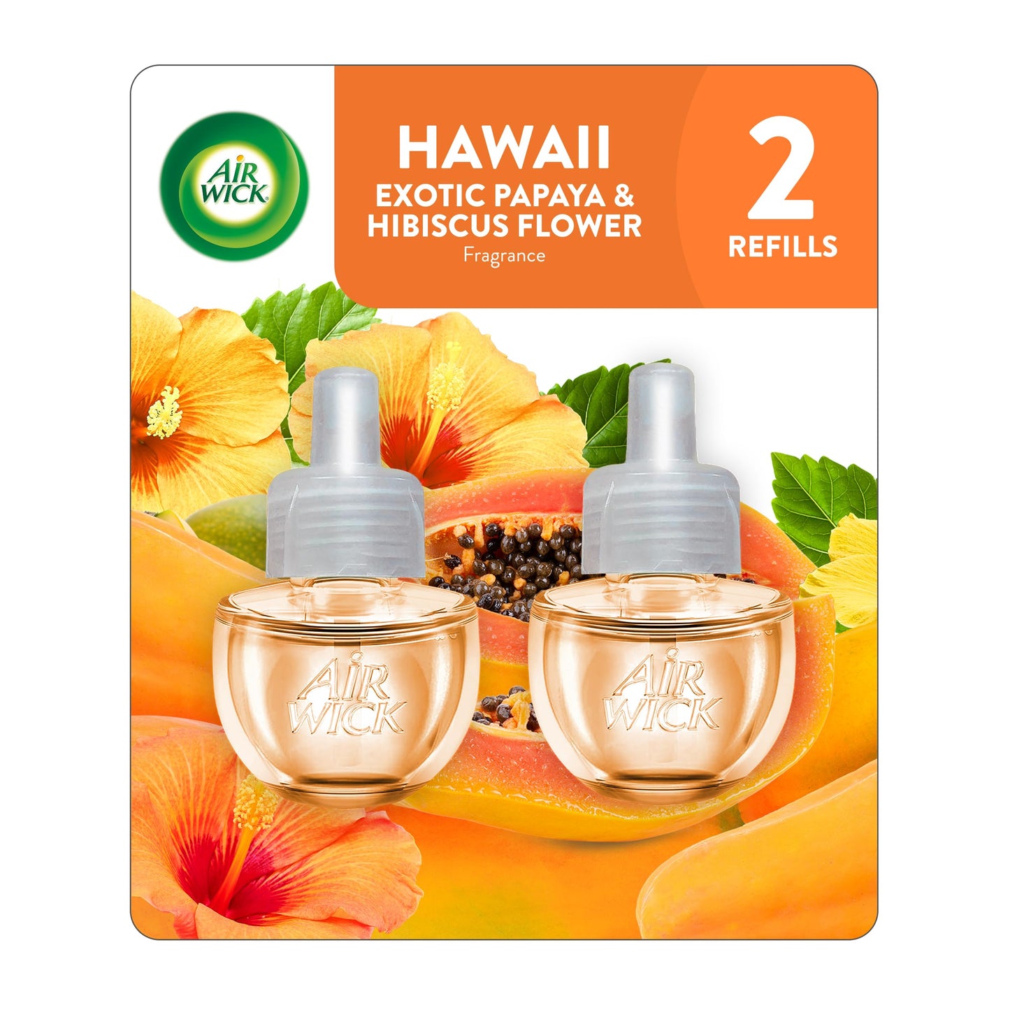 Air Wick Plug-In Scented Oil Refills, 2 Count, Hawaii Exotic Papaya and Hibiscus Flower, Air Freshener, Essential Oils