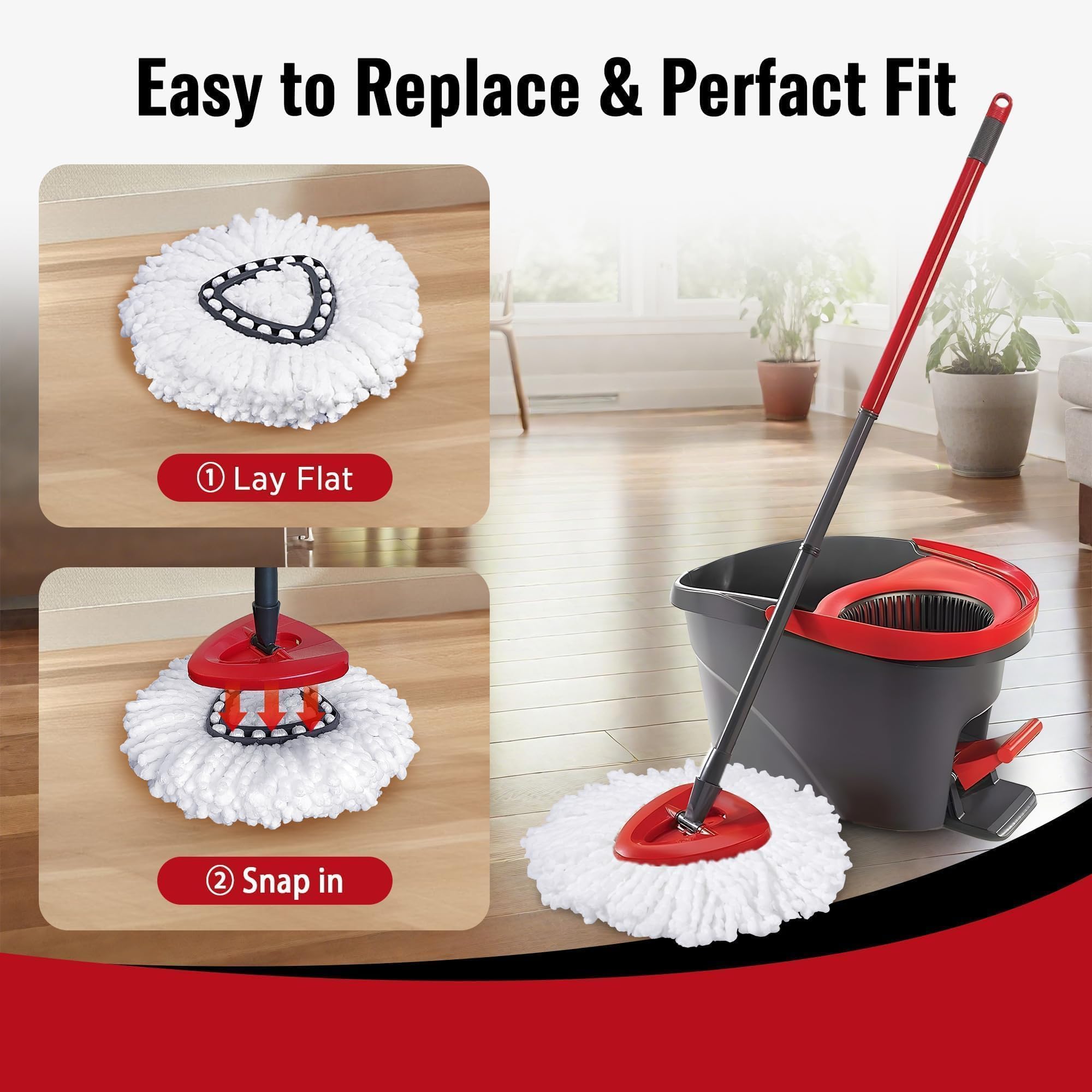 Mop Head Replacement for O-Cedar - Spin Mop Replacement Head - Microfiber Easywring Mop Heads with 1-Tank System, Machine Washable Mop Refill?Durable