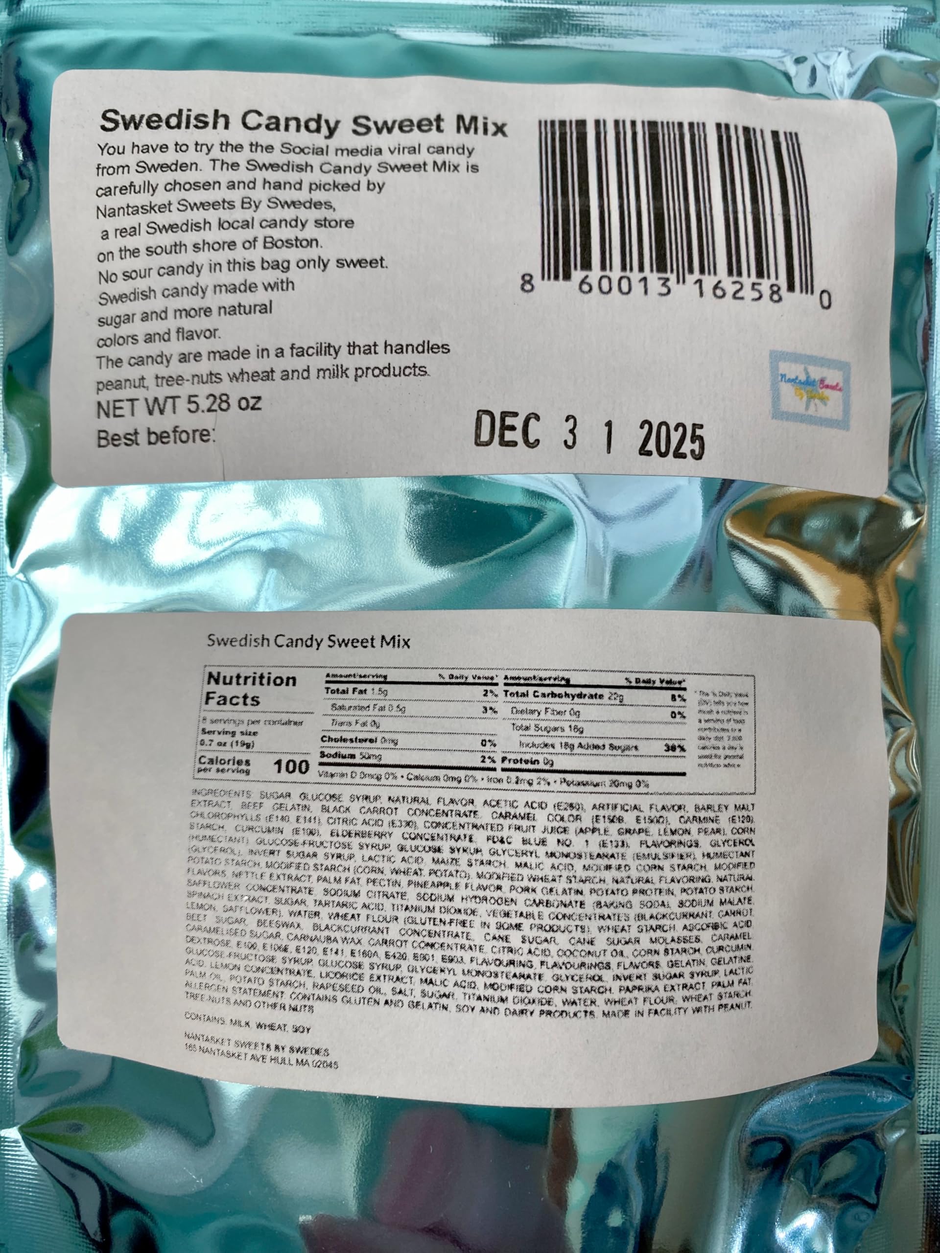 Nantasket Sweets by Swedes Swedish Sweet Candy Mix, Assorted Fruit Flavors, Sugar-Based Gummies, 5.28 oz Resealable Bag