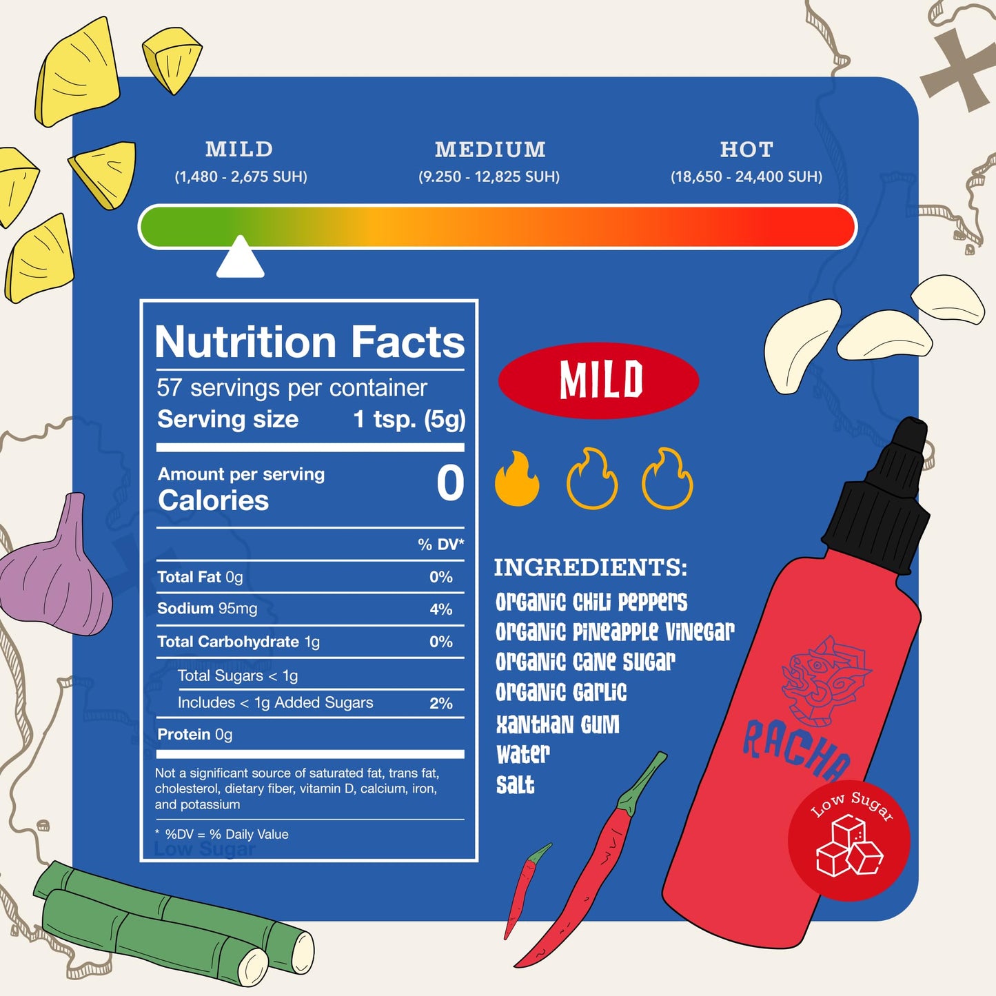 Racha Organics Mild Sriracha Hot Sauce - USDA Organic Sriracha Sauce Made with Estate-Grown Thai Chili Peppers - Low-Sugar, Non-GMO, Gluten Free, Keto