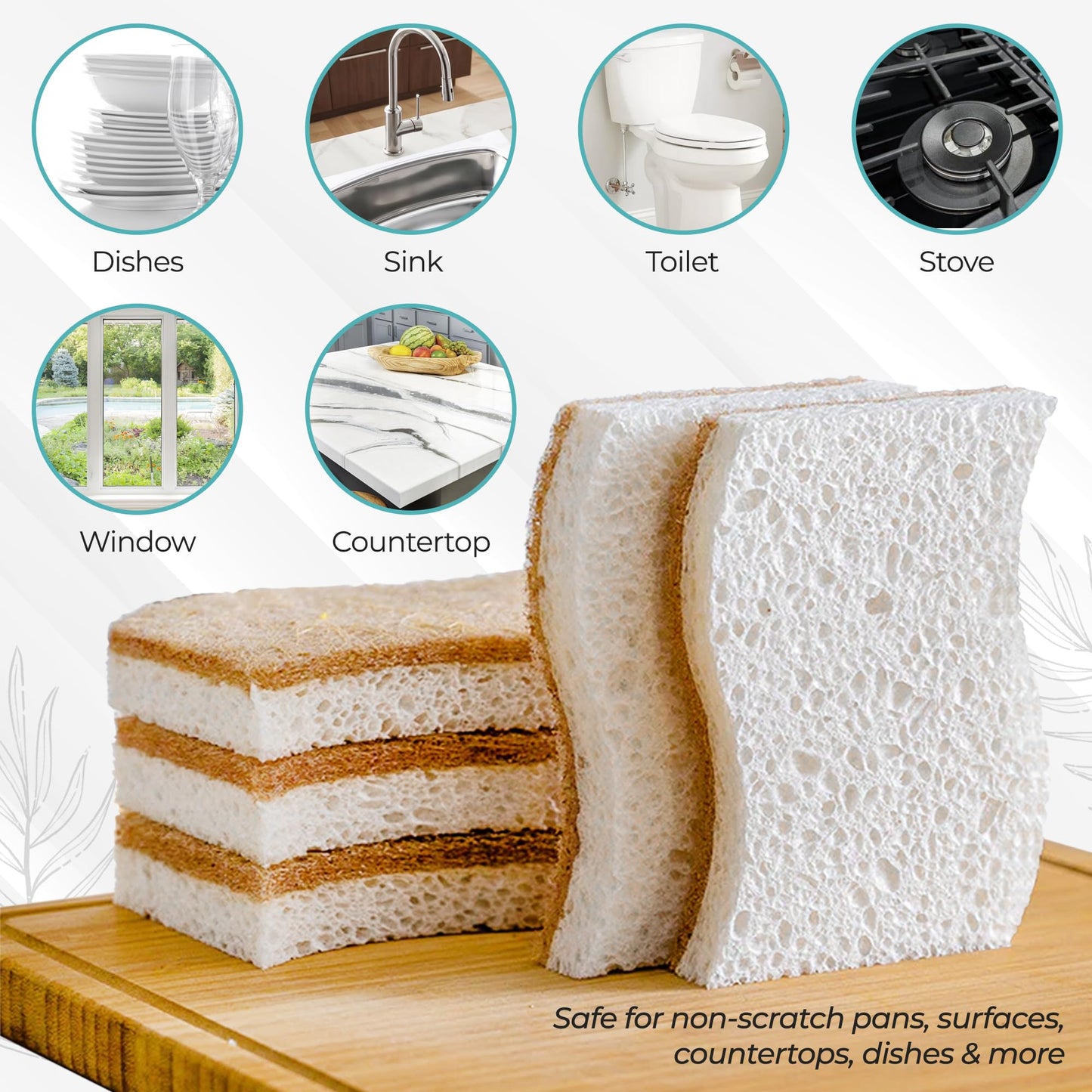 Purely Calm Plant Based Natural Sponge - Pack of 12 Cellulose Sponges, Safe on Non-Stick Cookware, Dual Sided Dish Sponge for Washing Dishes, Kitchen