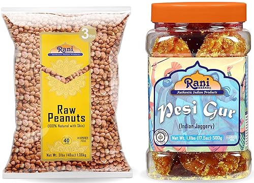 Rani Raw Peanuts 3lbs (48oz) & Pesi Gur 17.5oz (500g) Best for Making Special Peanut Brittle ~ All Natural | Vegan | Gluten Friendly | NON-GMO |