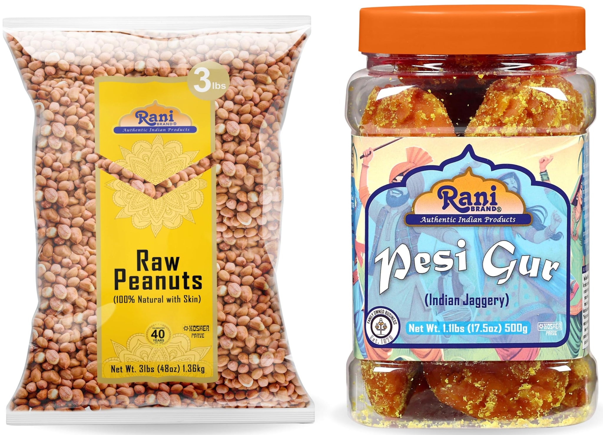 Rani Raw Peanuts 3lbs (48oz) & Pesi Gur 17.5oz (500g) Best for Making Special Peanut Brittle ~ All Natural | Vegan | Gluten Friendly | NON-GMO |