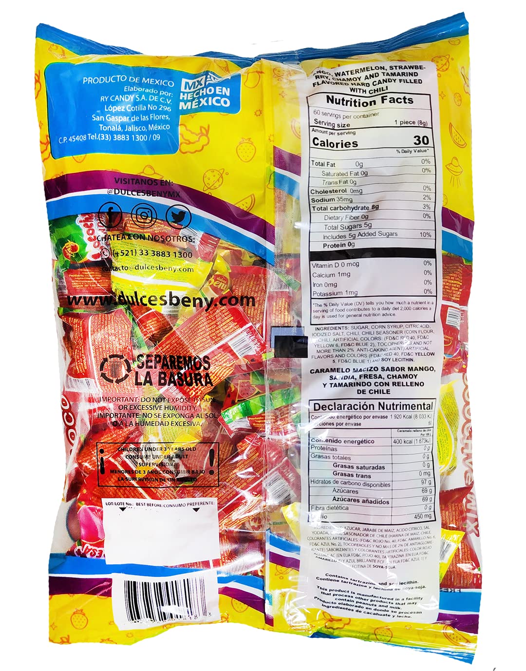 BENY LOCOCHAS MIX FLAVORS HARD CANDY 1LB .098 OZ 60 PCS
