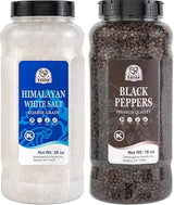 52USA Himalayan White Salt (Coarse Grain) 39 oz + Whole Black Peppercorns 18 oz, Salt and Pepper Grinder, Black Peppercorn Refil, Sea Salt for Grinder