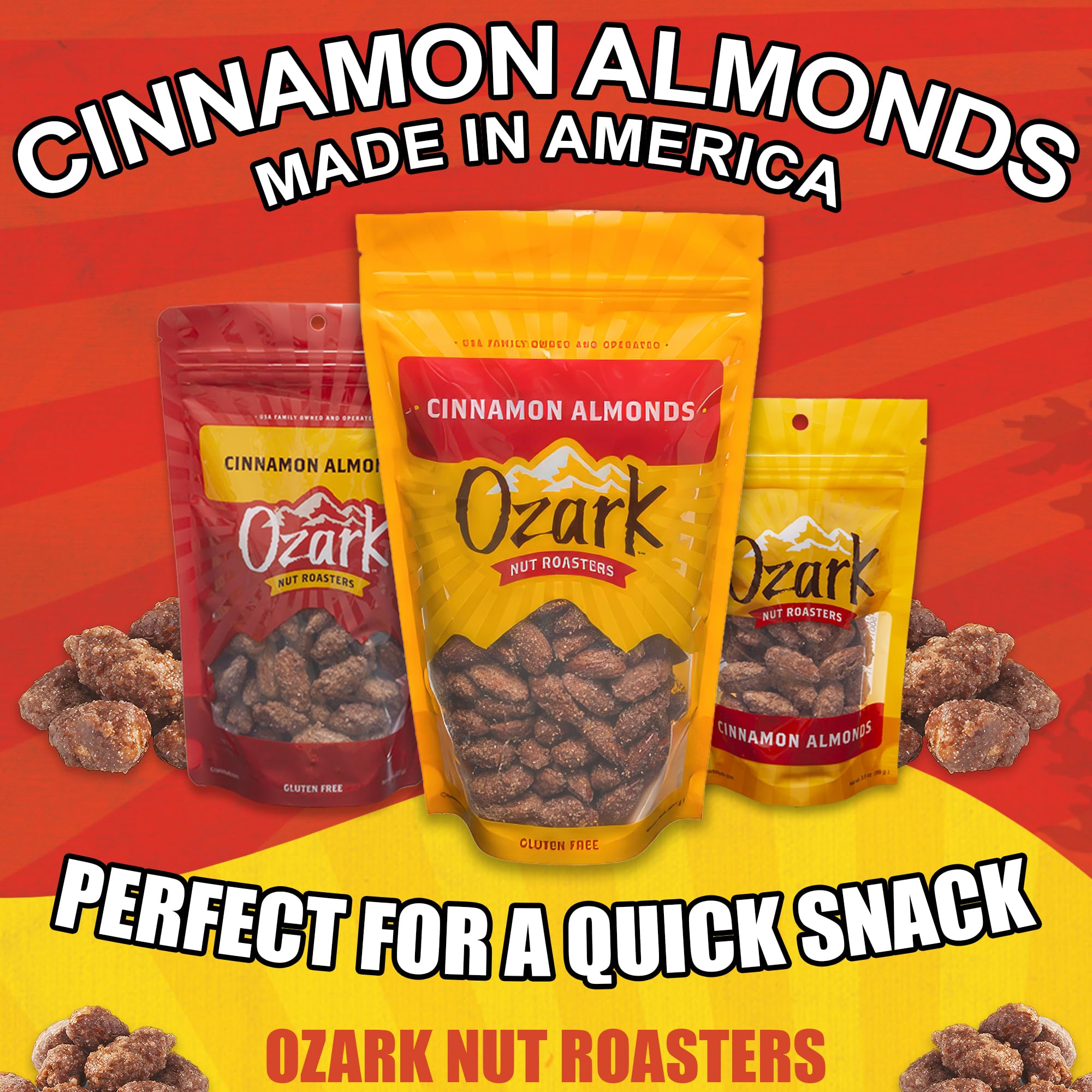 OZARK NUT ROASTERS, Cinnamon Almonds, Cinnamon-Flavored Snacks, Roasted & Coated, World-Class Gourmet Candied Nuts, 16 oz, Pack of 1