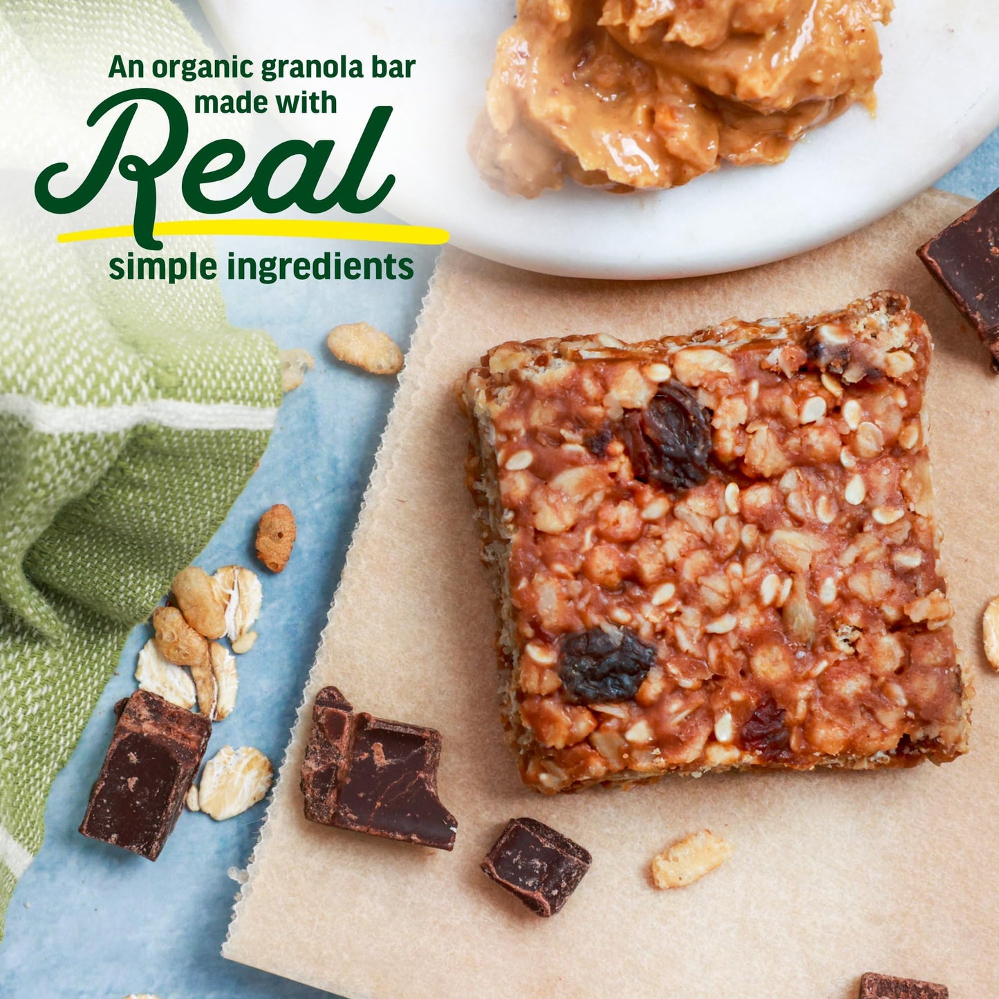 Kate’s Real Food Mini Organic Granola Bars - Peanut Butter Dark Chocolate (1.1 oz, Pack of 24) - Organic Energy Bars Made with Gluten Free Oats - Non
