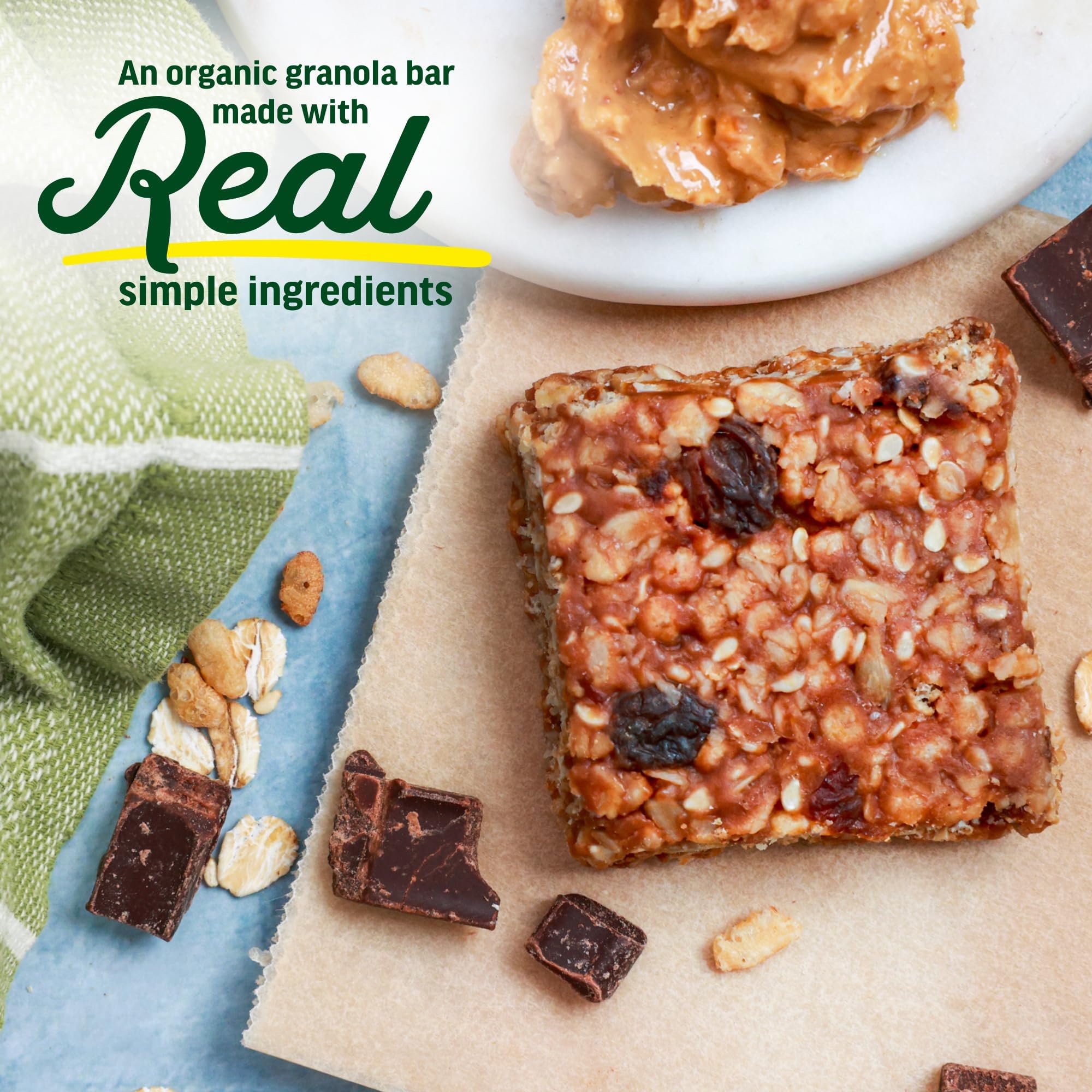 Kate’s Real Food Mini Organic Granola Bars - Peanut Butter Dark Chocolate (1.1 oz, Pack of 24) - Organic Energy Bars Made with Gluten Free Oats - Non