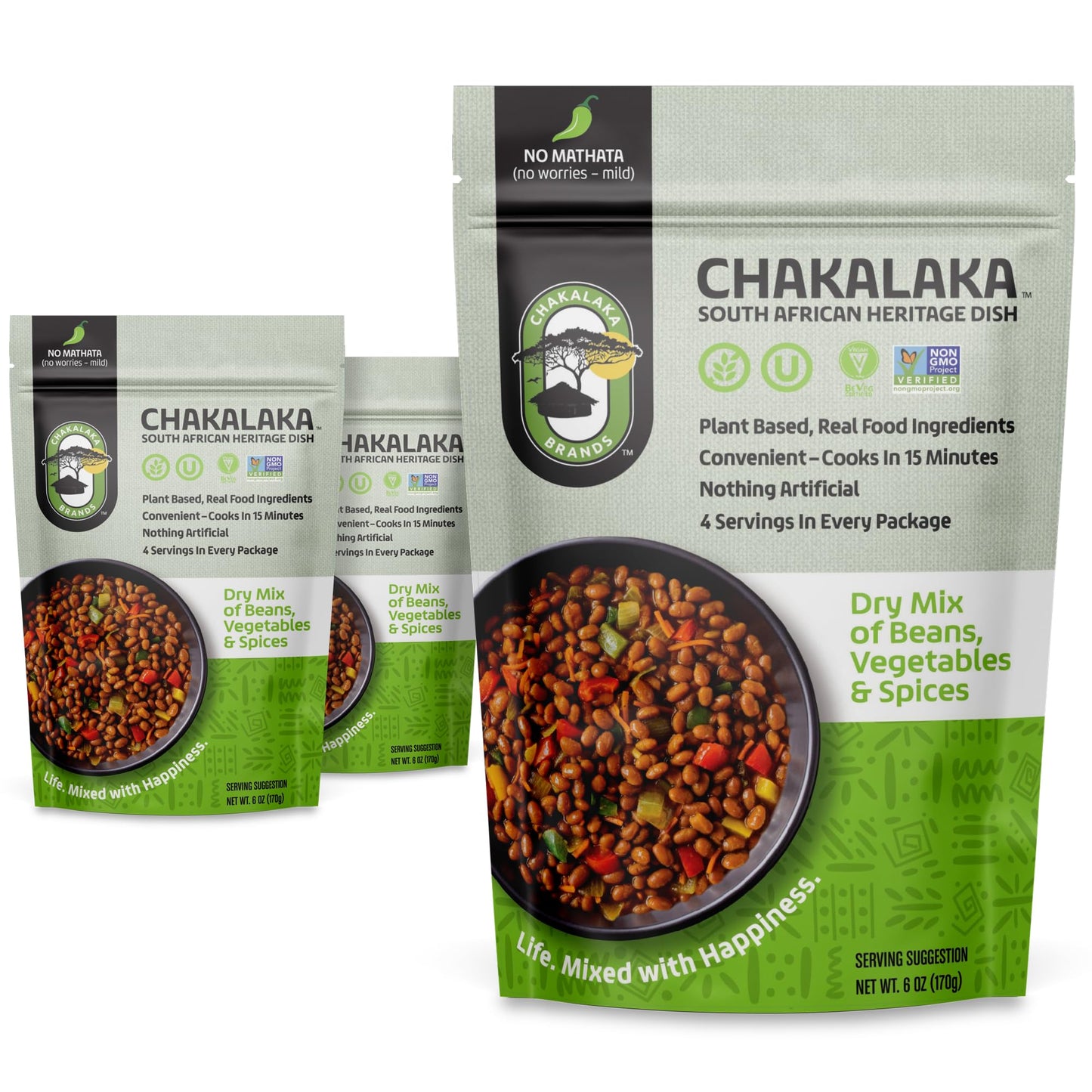 Chakalaka Vegetarian Dried Bean Mix - South African Side Dish with Beans, Vegetables, & Spices - Bold, Robust Flavor, No Heat, Mild (3 Pk) 6 oz