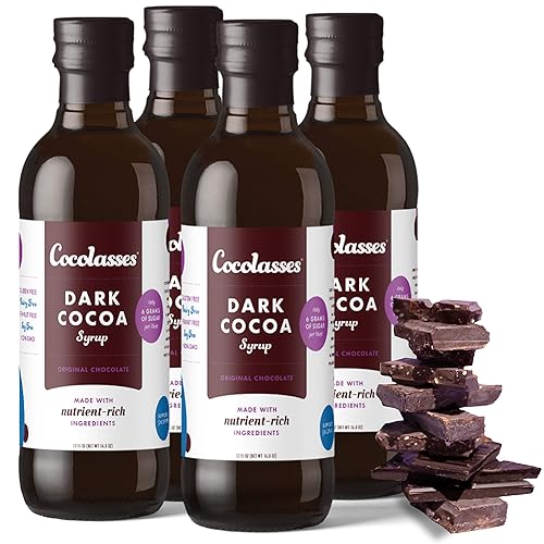 Cocolasses - Dark Cocoa Syrup, Chocolate Syrup With Real Dark Cocoa and Blackstrap Molasses, Coffee Flavoring Syrup, Original Chocolate, Pack of 4 x