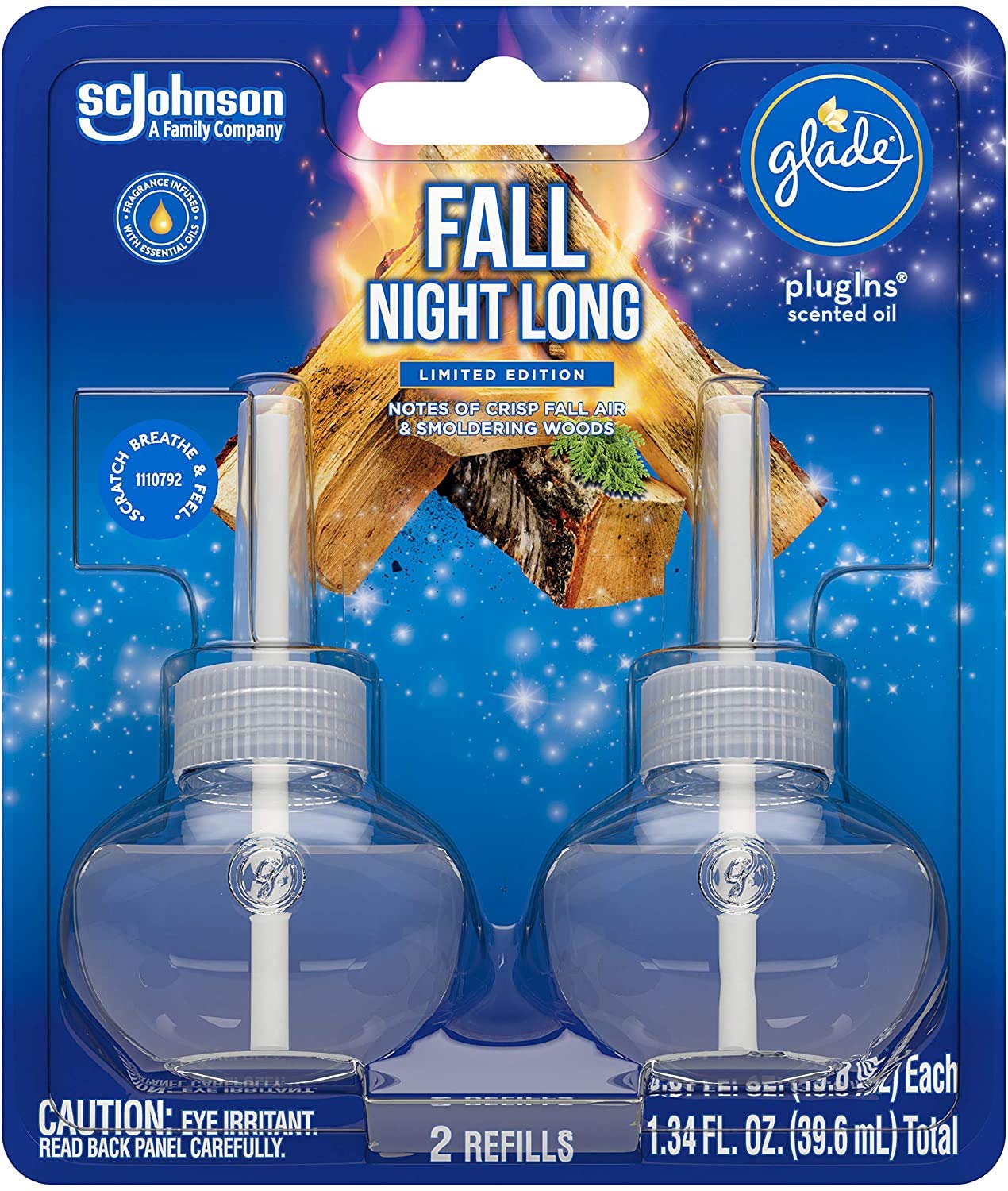 Glade Scented Oil Refills - Fall Night Long - Holiday Collection 2020-2 Count Oil Refills Per Package - Pack of 2 Packages