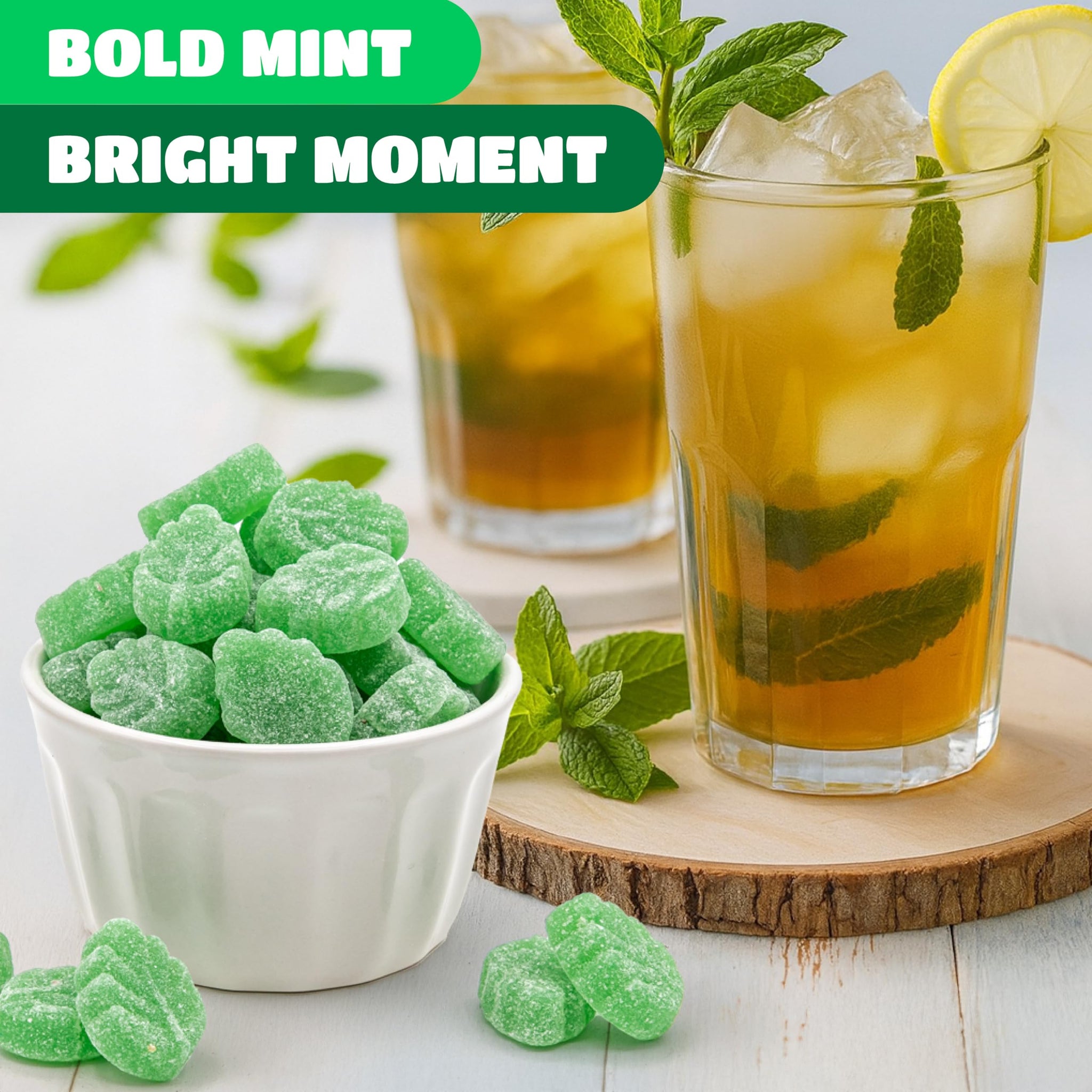 Spearmint Leaves Candy - 1 Pound Pack - Spearmint Green Candy with Soft Chewy Texture - Leaf Shaped Mint Jelly Candies for Parties, Snacking