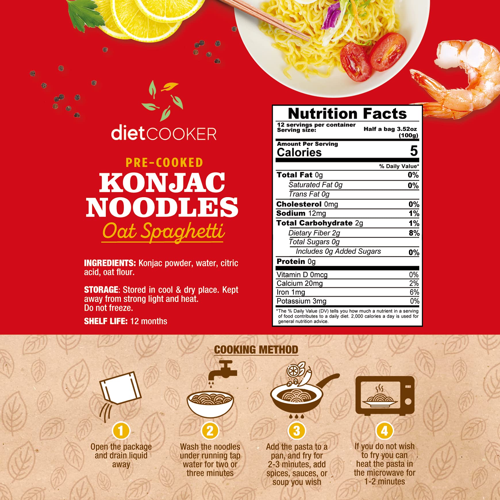 (Pack of 6) DIET COOKER Premium Konjac Noodles, Shirataki Noodle, Keto & Vegan Friendly, Odor Free, Low Calorie Pasta, Zero Net Carbs, Healthy Diet