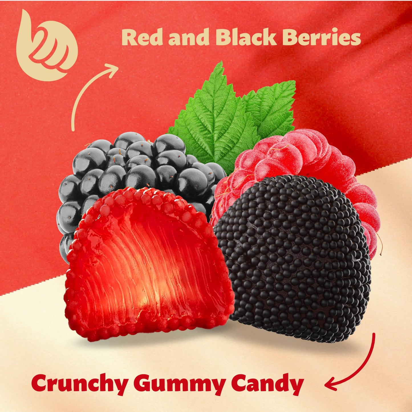 Berries Gummy Candy | 1-Pound Bag | Crunchy Raspberry and Blackberry Chews | Black & Red Candy for Parties, Buffets, and Treat Bags | Fun Crunchy