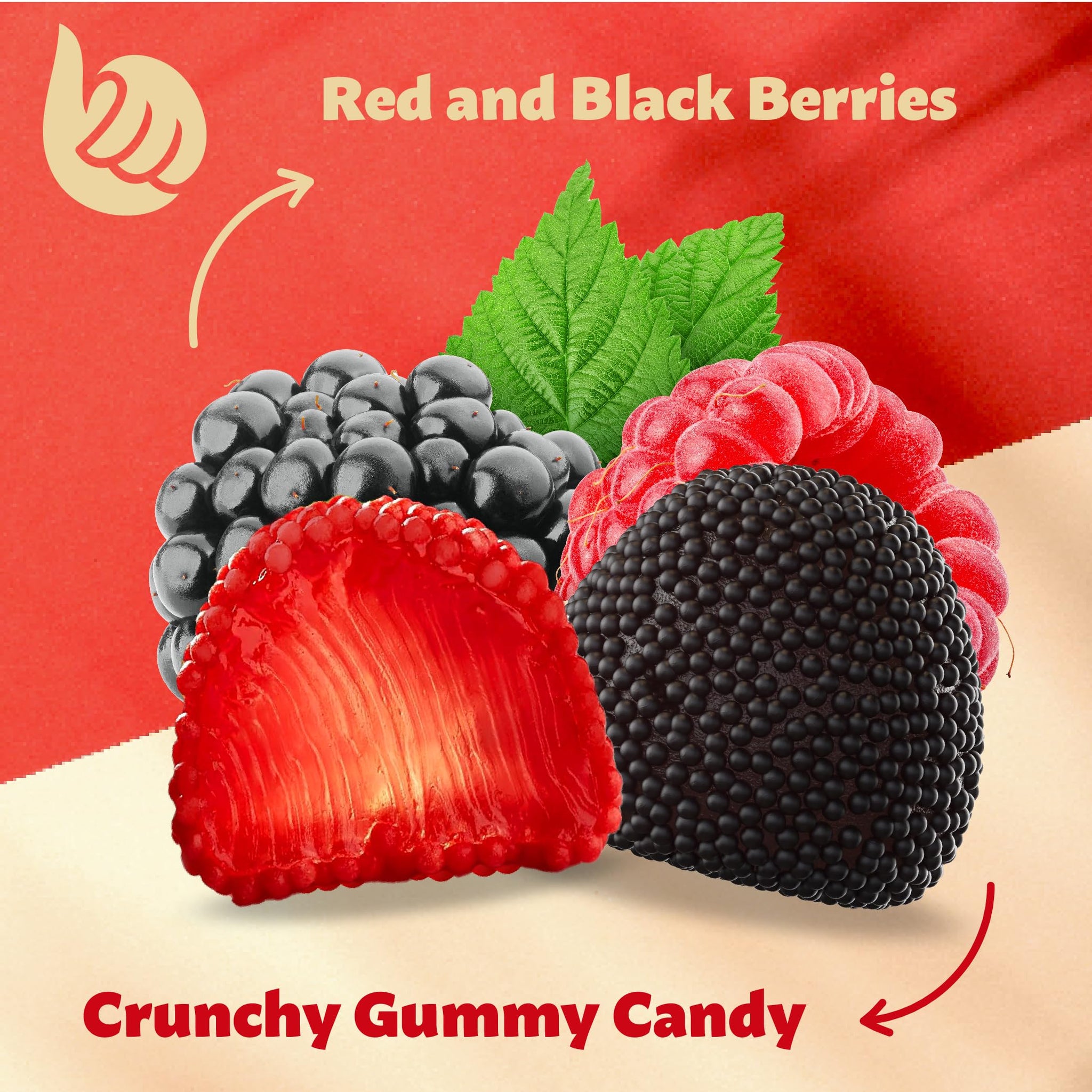 Berries Gummy Candy | 1-Pound Bag | Crunchy Raspberry and Blackberry Chews | Black & Red Candy for Parties, Buffets, and Treat Bags | Fun Crunchy