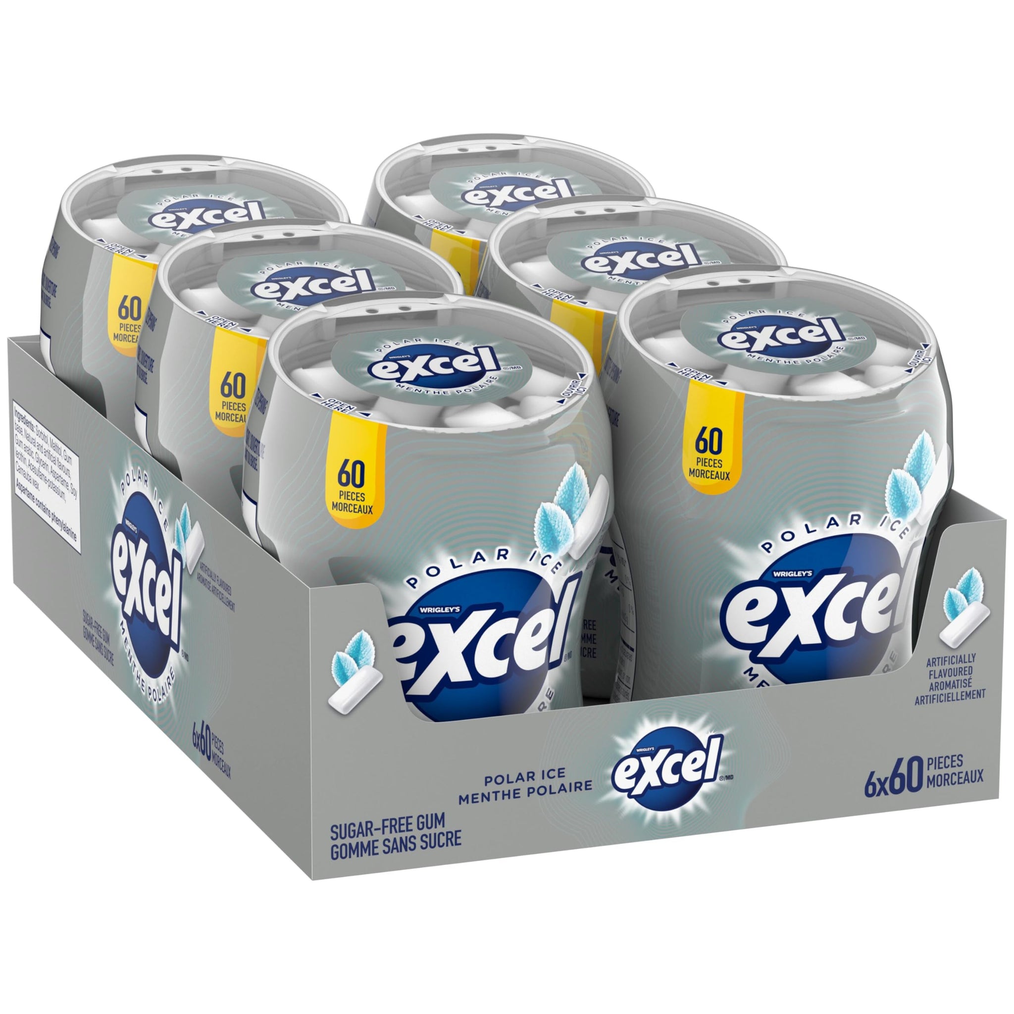 Excel Sugar-Free Gum, Polar Ice, 60pc Bottle, 6ct {Imported from Canada}