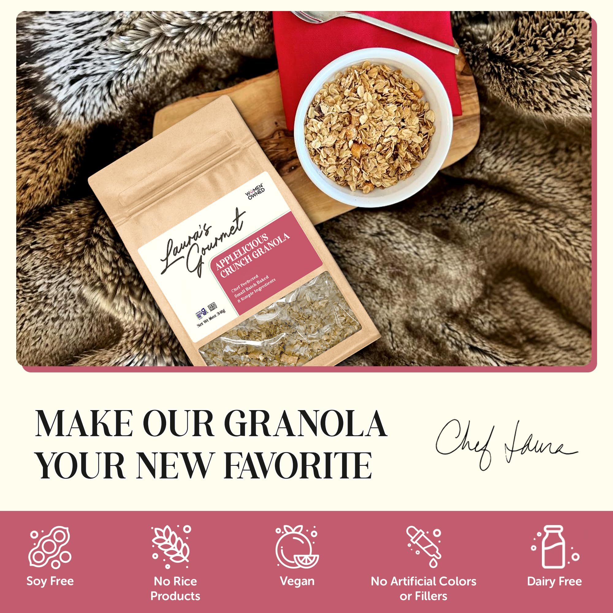 AppleLicious Crunch Granola - Laura's Gourmet Granola - Gluten Free, Soy & Dairy Free, Vegan, Chef Created - Crunchy Granola with Cinnamon Spiced