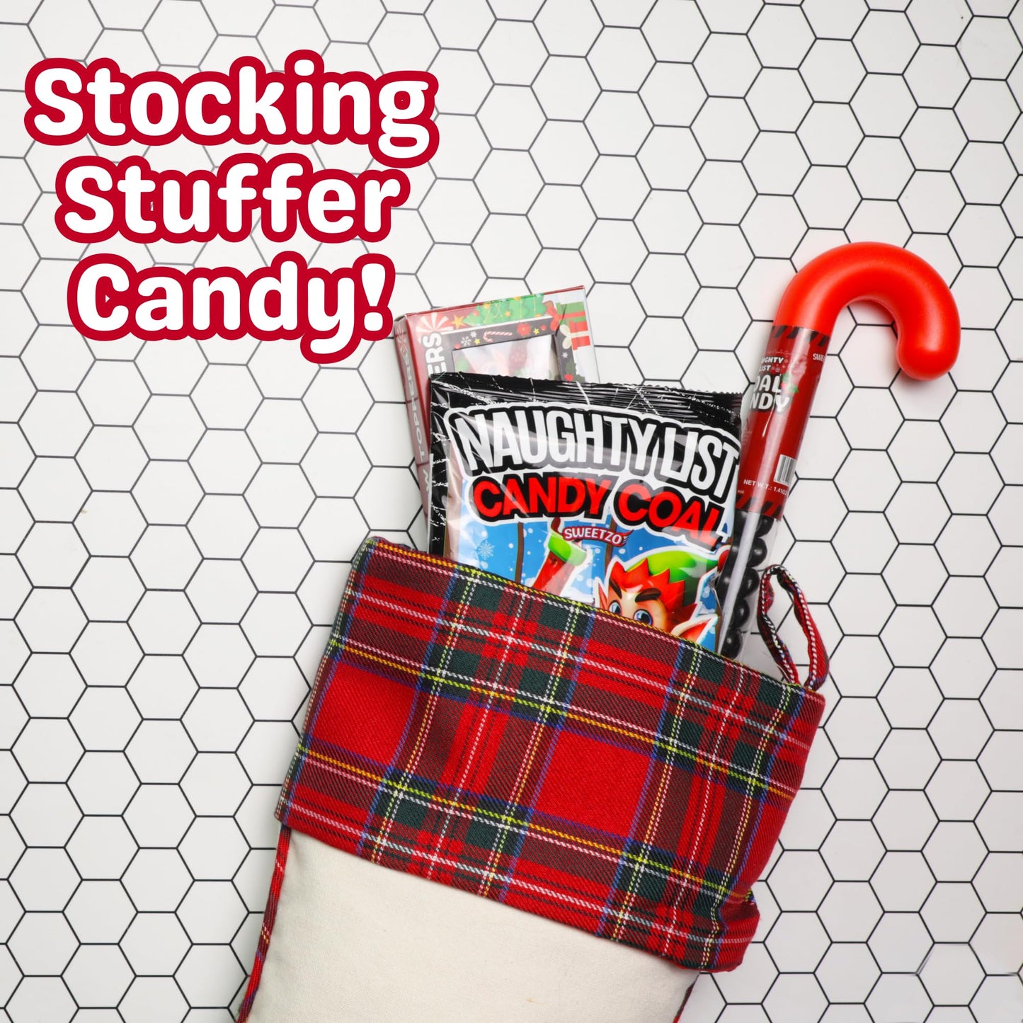 Naughty List Coal Candy Cane Tubes, Bulk Funny Christmas Stocking Stuffer Gag Gifts, Strawberry Flavored Chewy Treats, 1.41 Ounces (Box of 12)