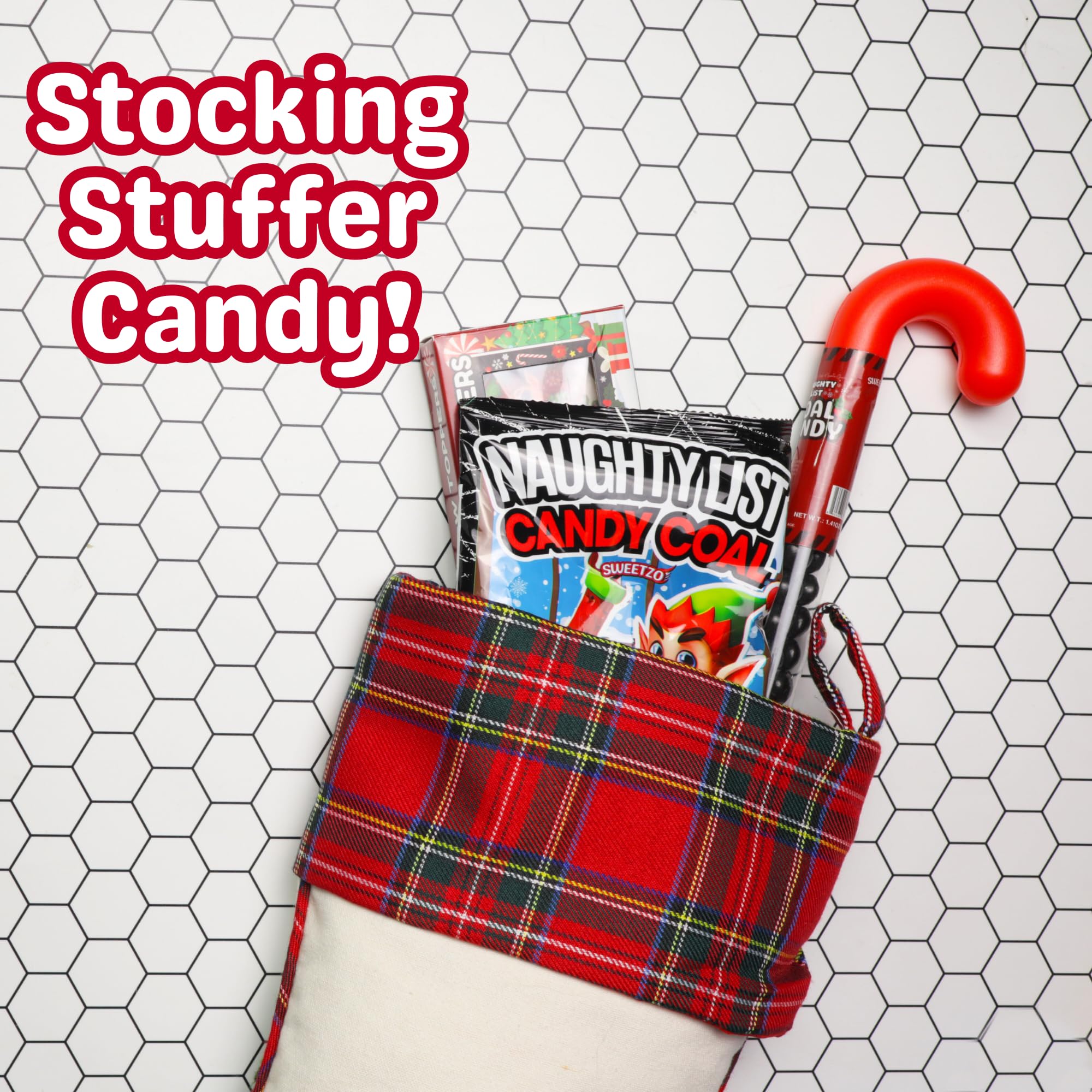 Naughty List Coal Candy Cane Tubes, Bulk Funny Christmas Stocking Stuffer Gag Gifts, Strawberry Flavored Chewy Treats, 1.41 Ounces (Box of 12)