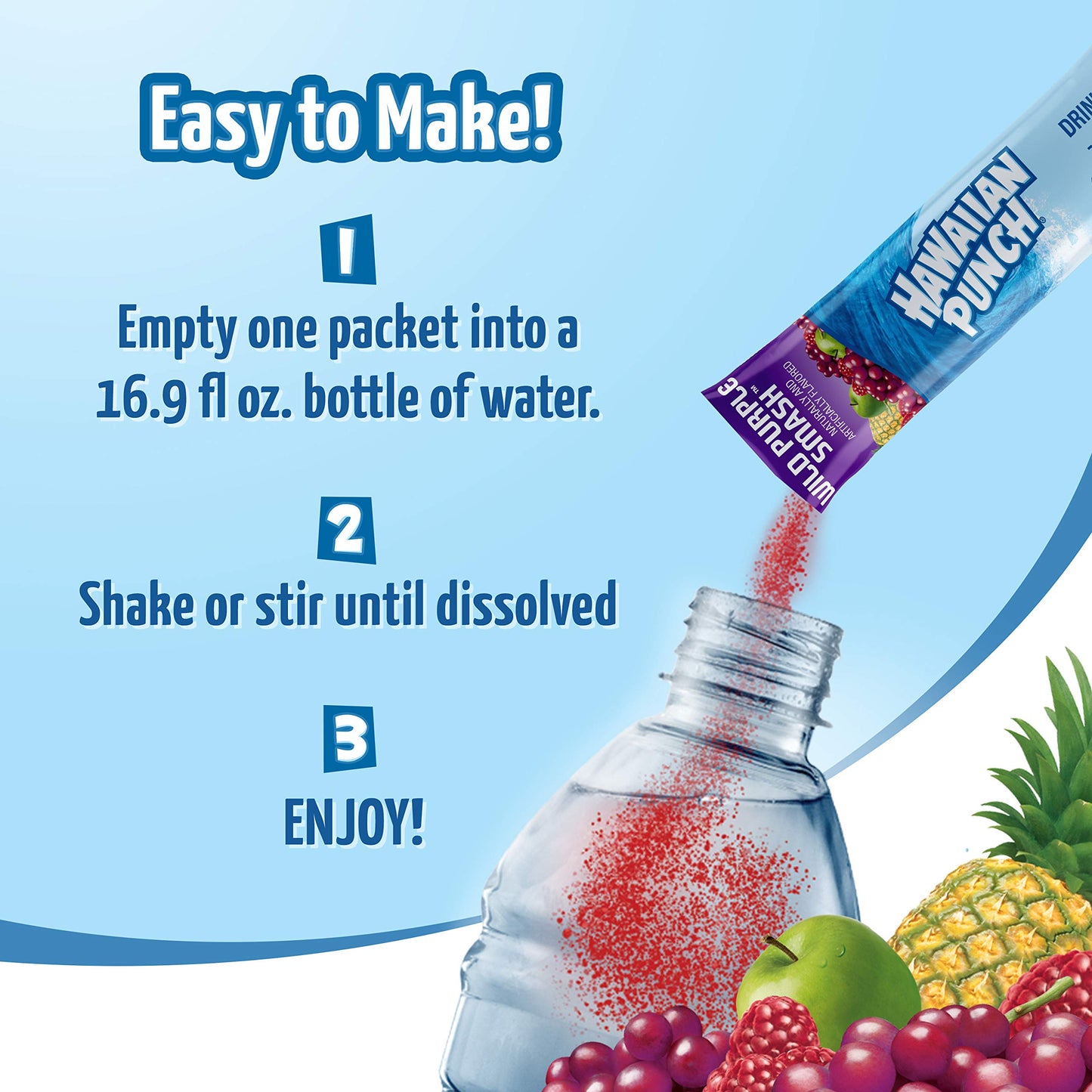 Hawaiian Punch Powder Drink Mix - Sugar Free & Delicious, Excellent source of Vitamin C (Wild Purple Smash, 96 Sticks)
