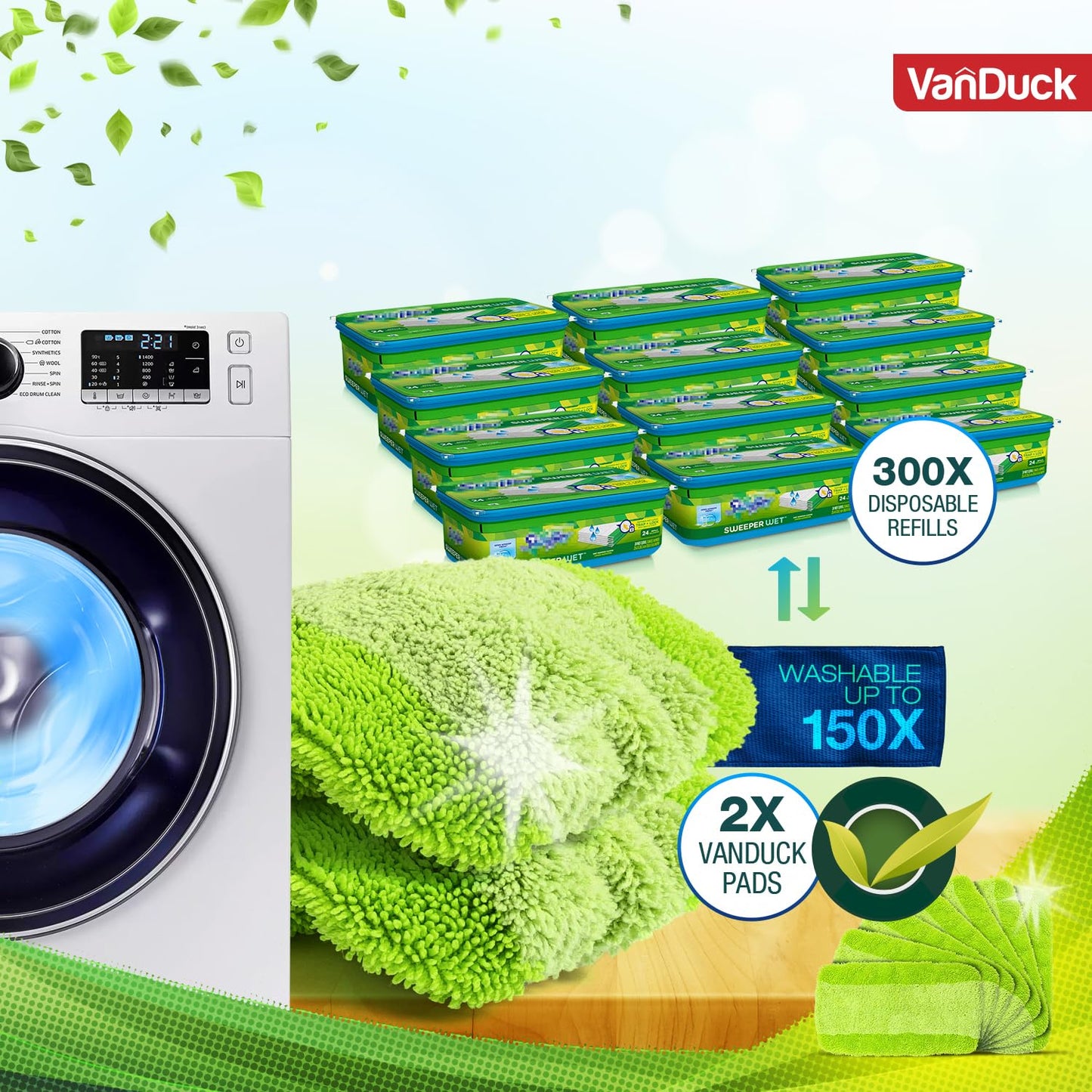 VanDuck Reusable Mop Pads Compatible with Swiffer Sweeper (4-Pack) - Washable Microfiber Mop Pads for Wet & Dry Use - All Purpose Floor Mopping