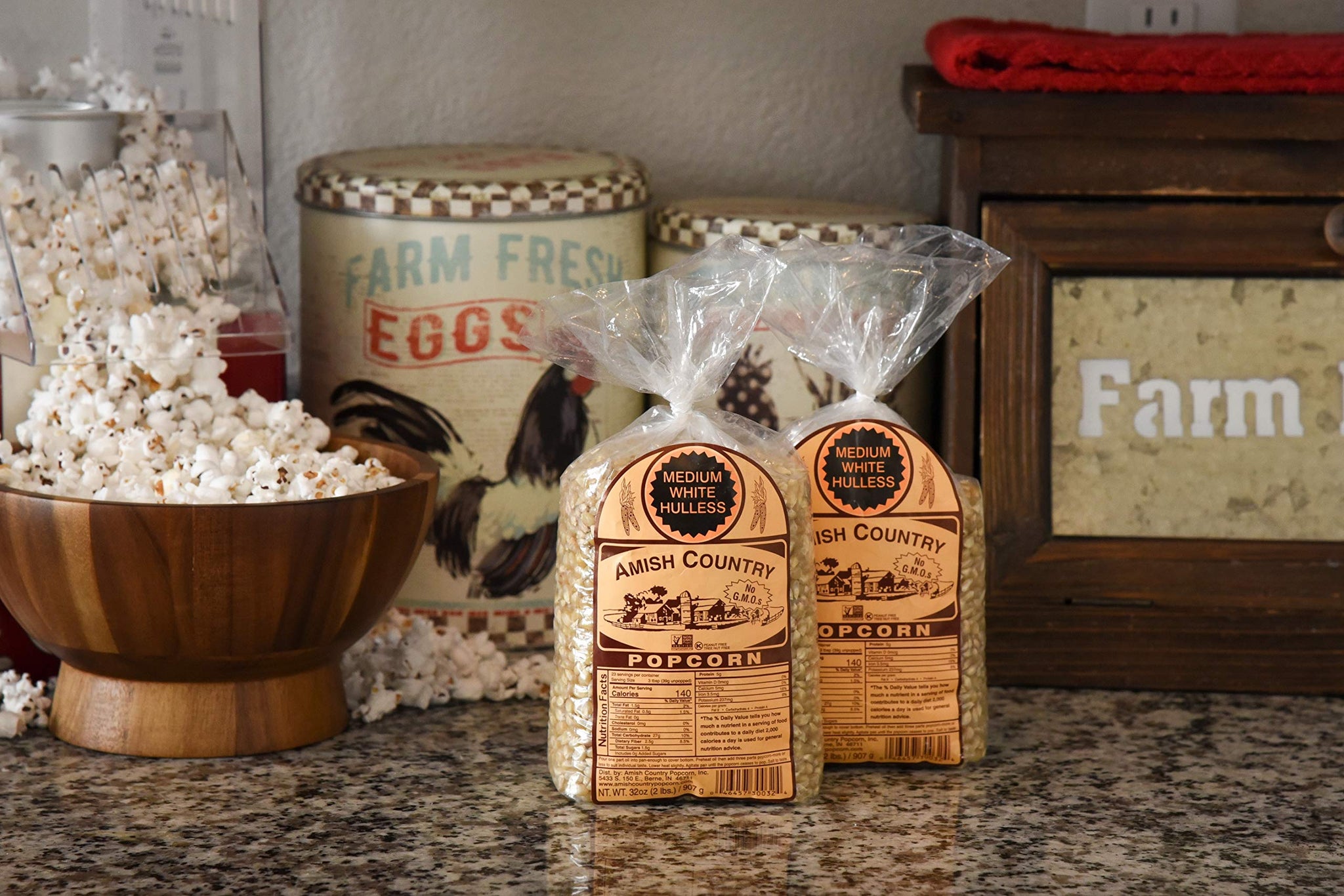 Amish Country Popcorn | 2-2 Lb Bags - Medium White Kernels | Old Fashioned, Non-GMO and Gluten Free (2-2lb Bags)