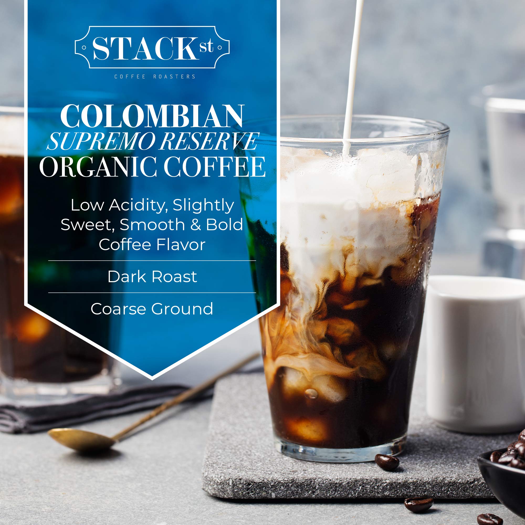 Organic Cold Brew Coffee Coarse Ground 1 LB - Colombian Supremo Reserve Flavor Dark Roast Coarse Grind - 100% Arabica Beans - Handcrafted, Single
