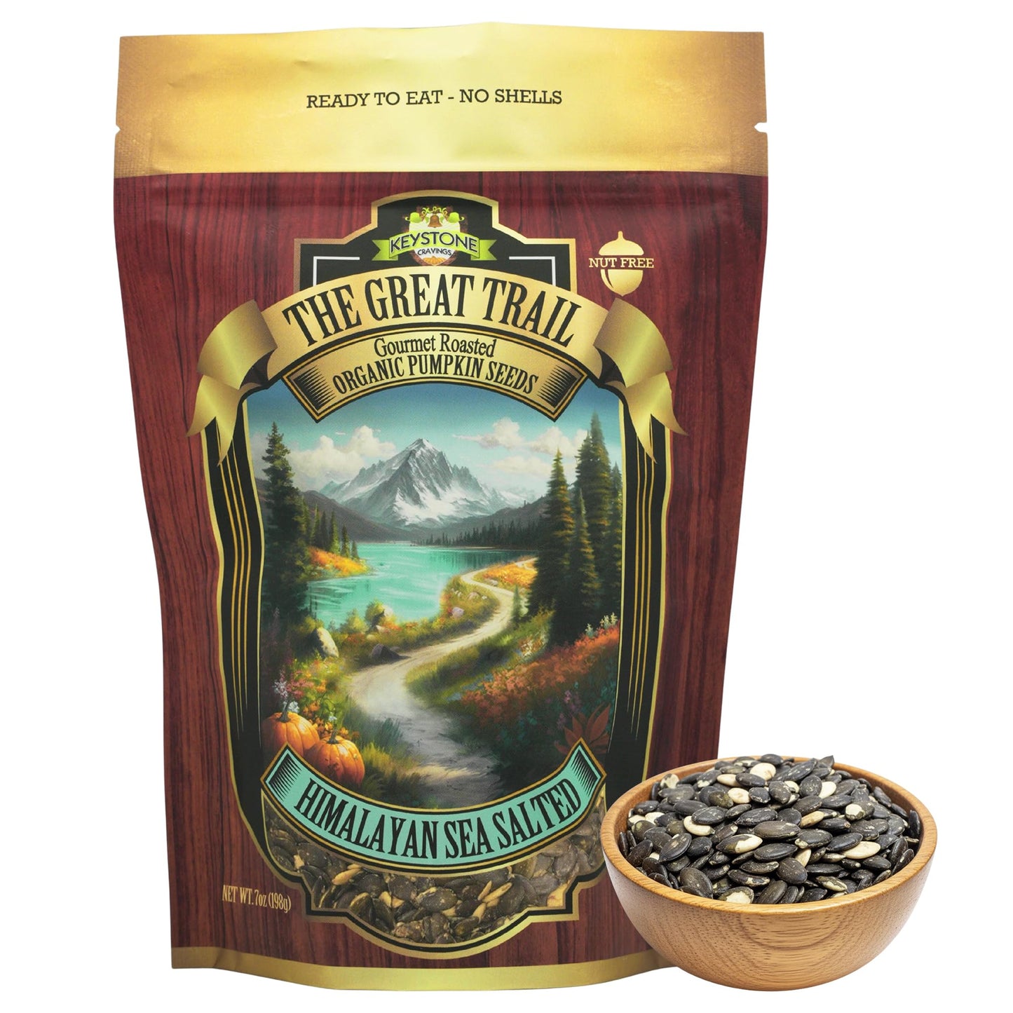 THE GREAT TRAIL Himalayan Sea Salted Pumpkin Seeds, US Grown No Shell, Nut-Free Snack, 7 oz, Vegan, Gluten-Free, Plant-Based Protein, Organic Pumpkin