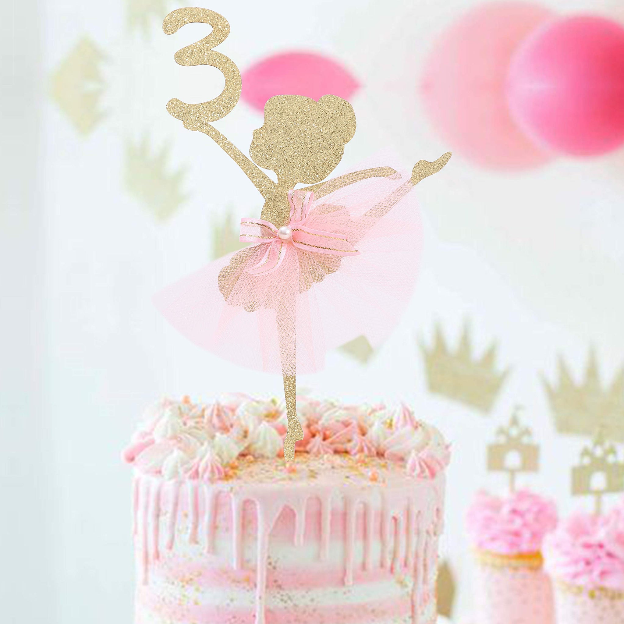 Ballet Cake Topper 1 to 5 Years Old - Ballerina, Birthday Party Decoration, Dancing Princess, Studio Photo Props (Ballerina 3)