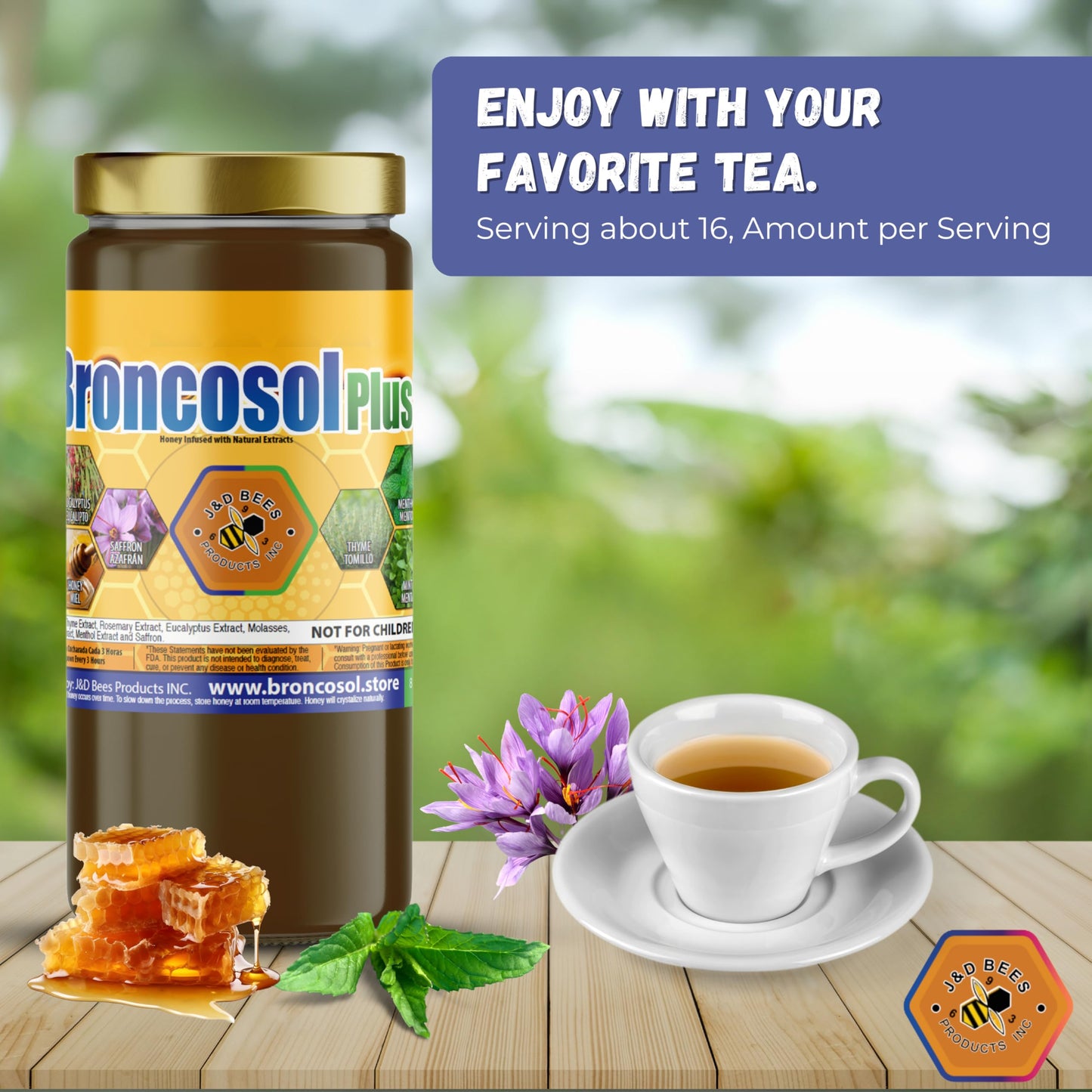 BRONCOSOL PLUS - honey with Zaffron, Eucalyptus, Mint and more Extracts, 12oz