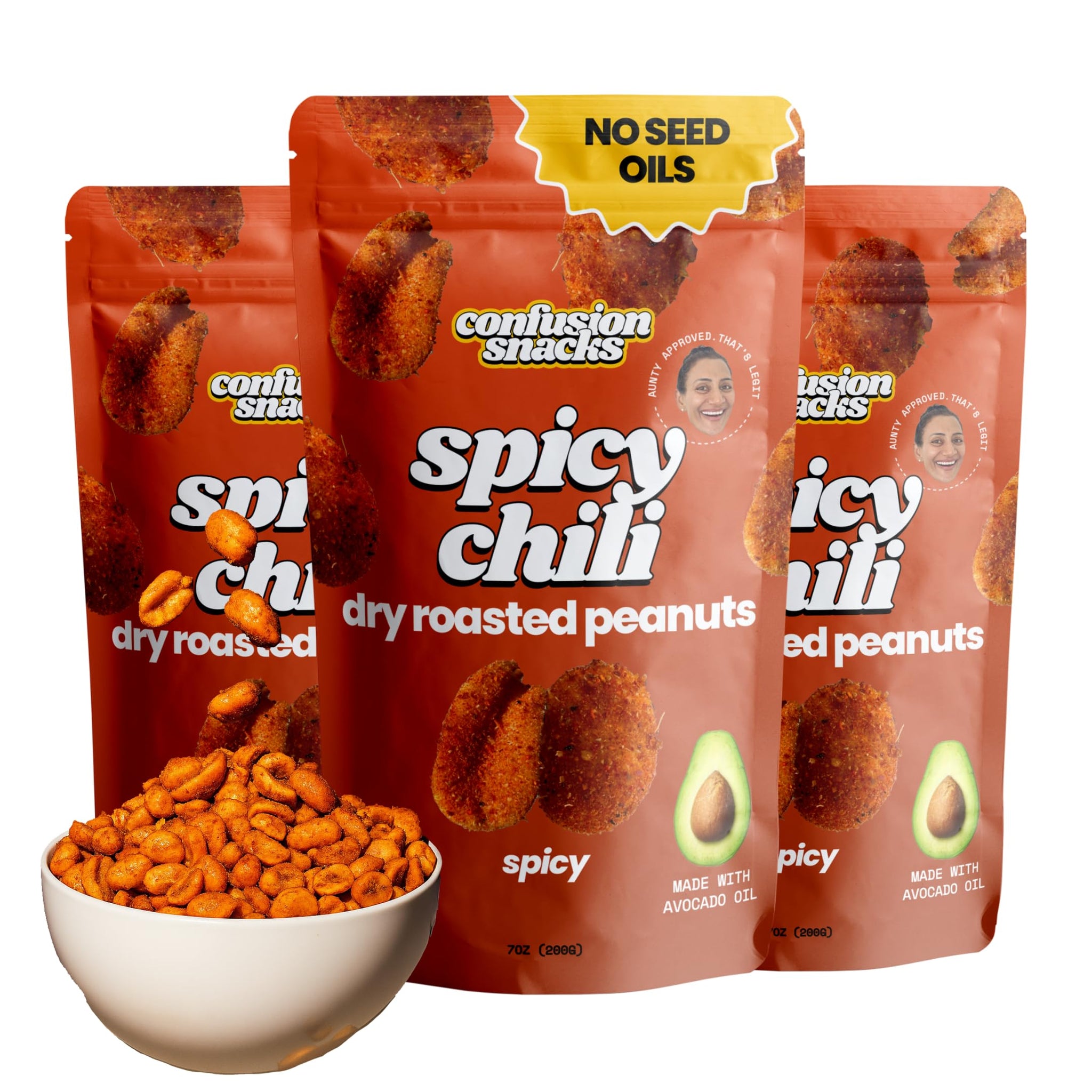 Confusion Snacks Chili Spiced Hot Peanuts - Hot & Spicy Peanuts with Bold Heat, High Protein Keto Snacks, Crunchy Spicy Nuts, Seed Oil Free, Gluten