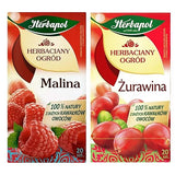 Herbapol Herbaciany Ogrod 2 pack Raspberry Tea (20 tb) and Cranberry Tea (20 tb). Product from Poland.