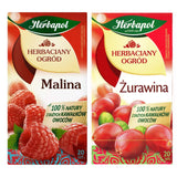 Herbapol Herbaciany Ogrod 2 pack Raspberry Tea (20 tb) and Cranberry Tea (20 tb). Product from Poland.