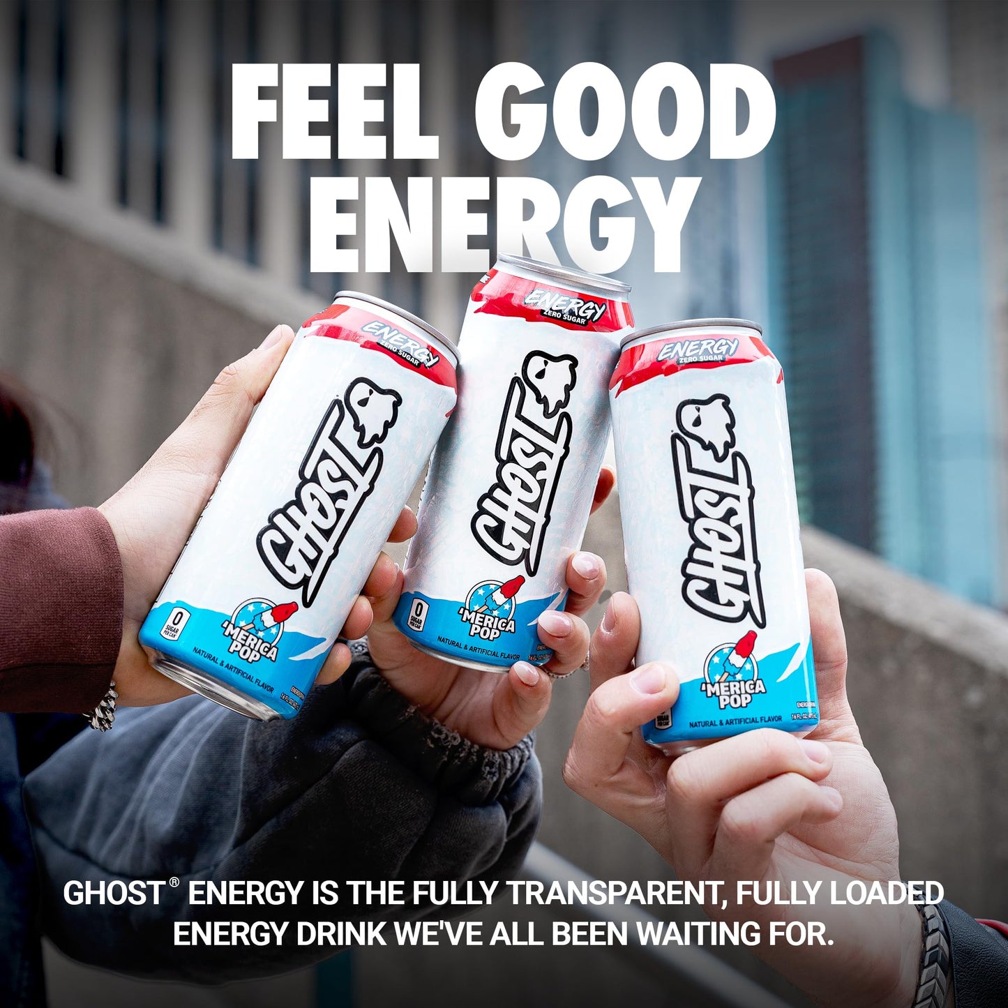 GHOST Energy Drink - 12-Pack, 'Merica Pop, 16oz Cans - Energy & Focus & No Artificial Colors - 200mg of Natural Caffeine, L-Carnitine & Taurine