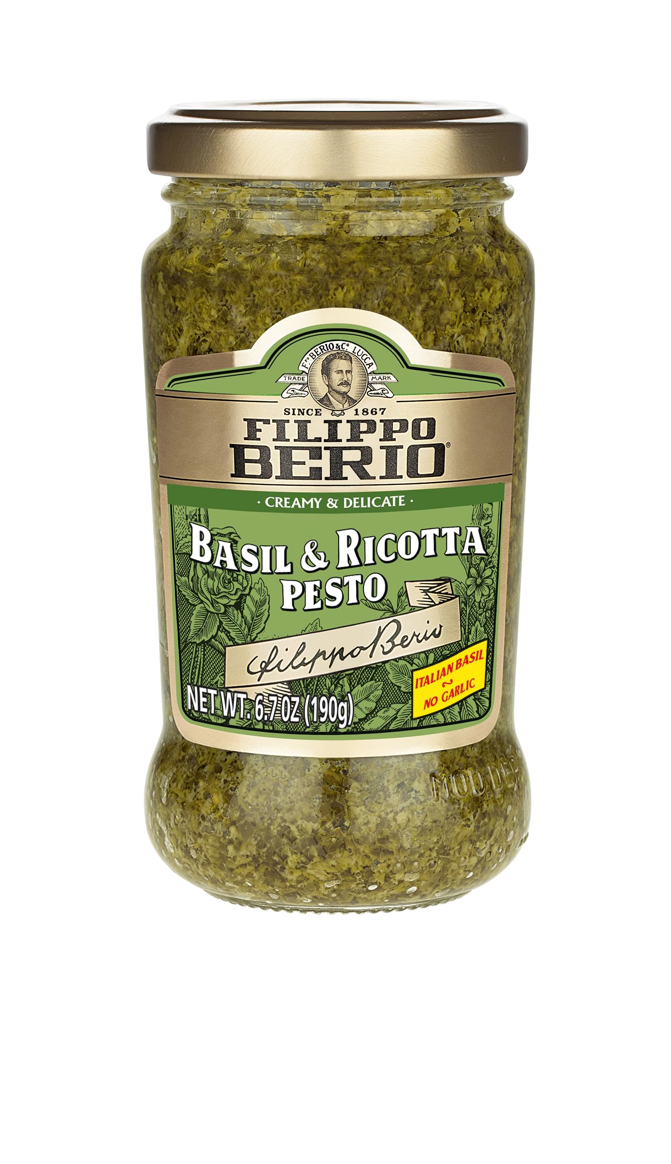 Filippo Berio Pesto, Basil & Ricotta, 6.7 Ounce Glass Jar, Gluten Free, Non-GMO