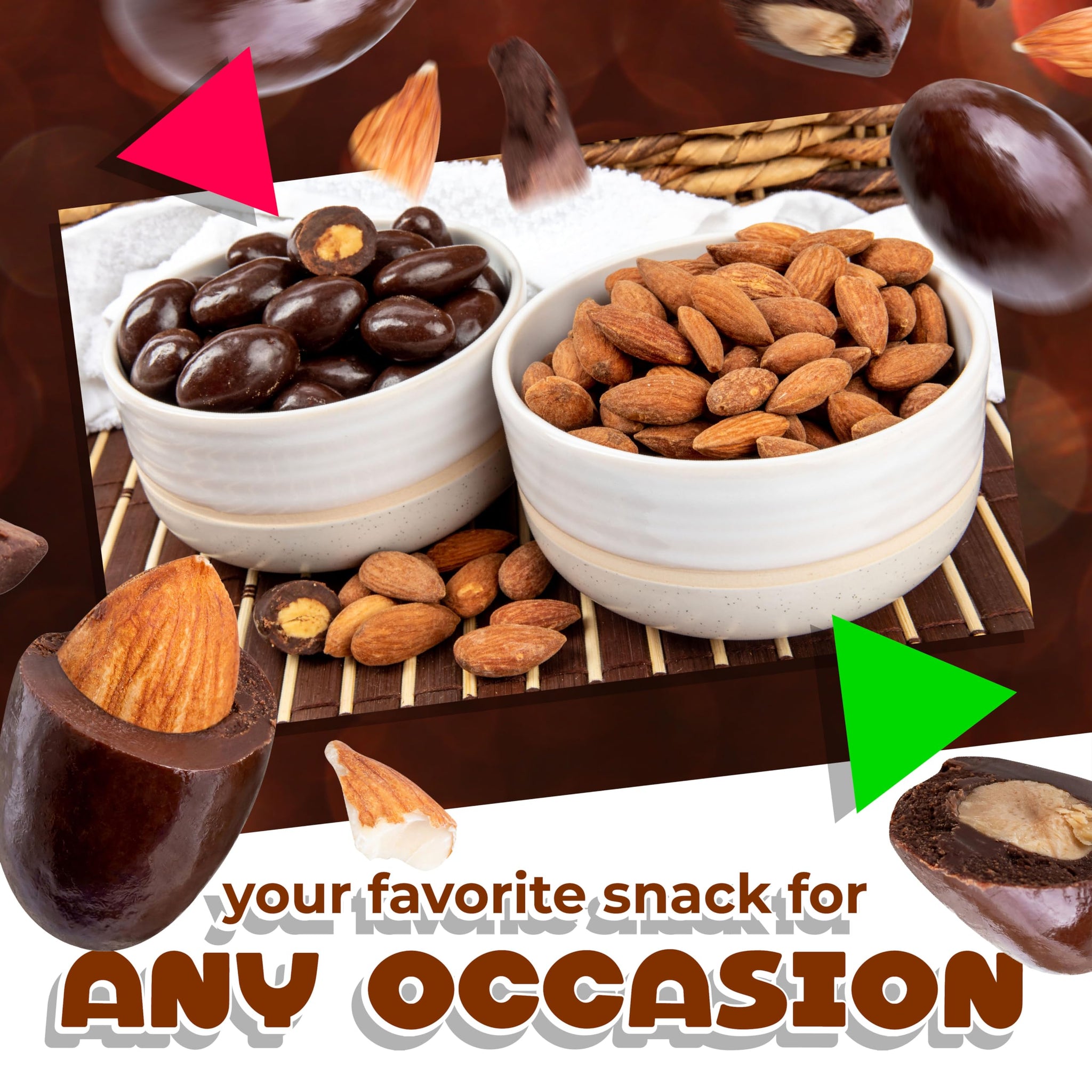 Dark Chocolate Covered Almonds | 2 Lb Bulk Bag | Roasted Chocolate Covered Nuts | Crunchy Office Candy Snack | Gourmet Party Favor & Gift Basket
