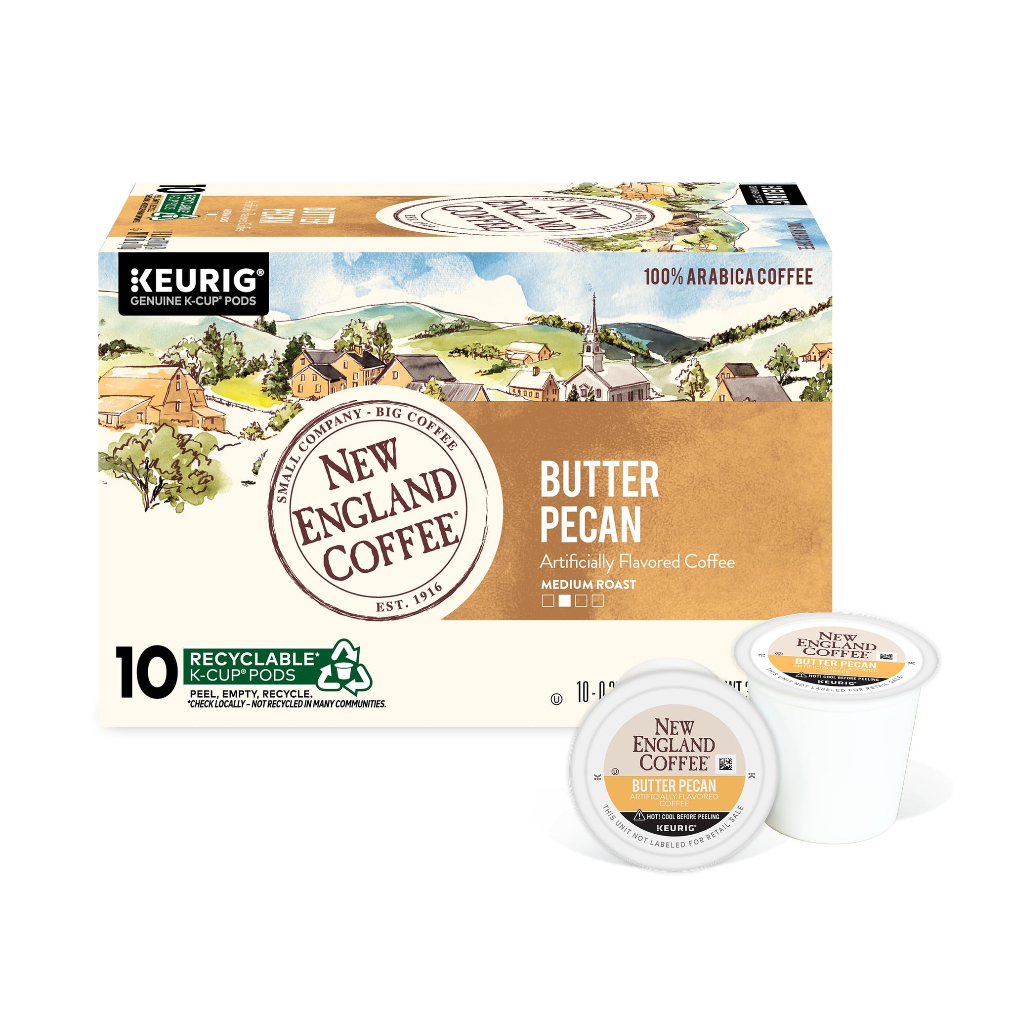 New England Coffee Single Serve Pods, Butter Pecan Medium Roast 10 Count (Pack of 1)