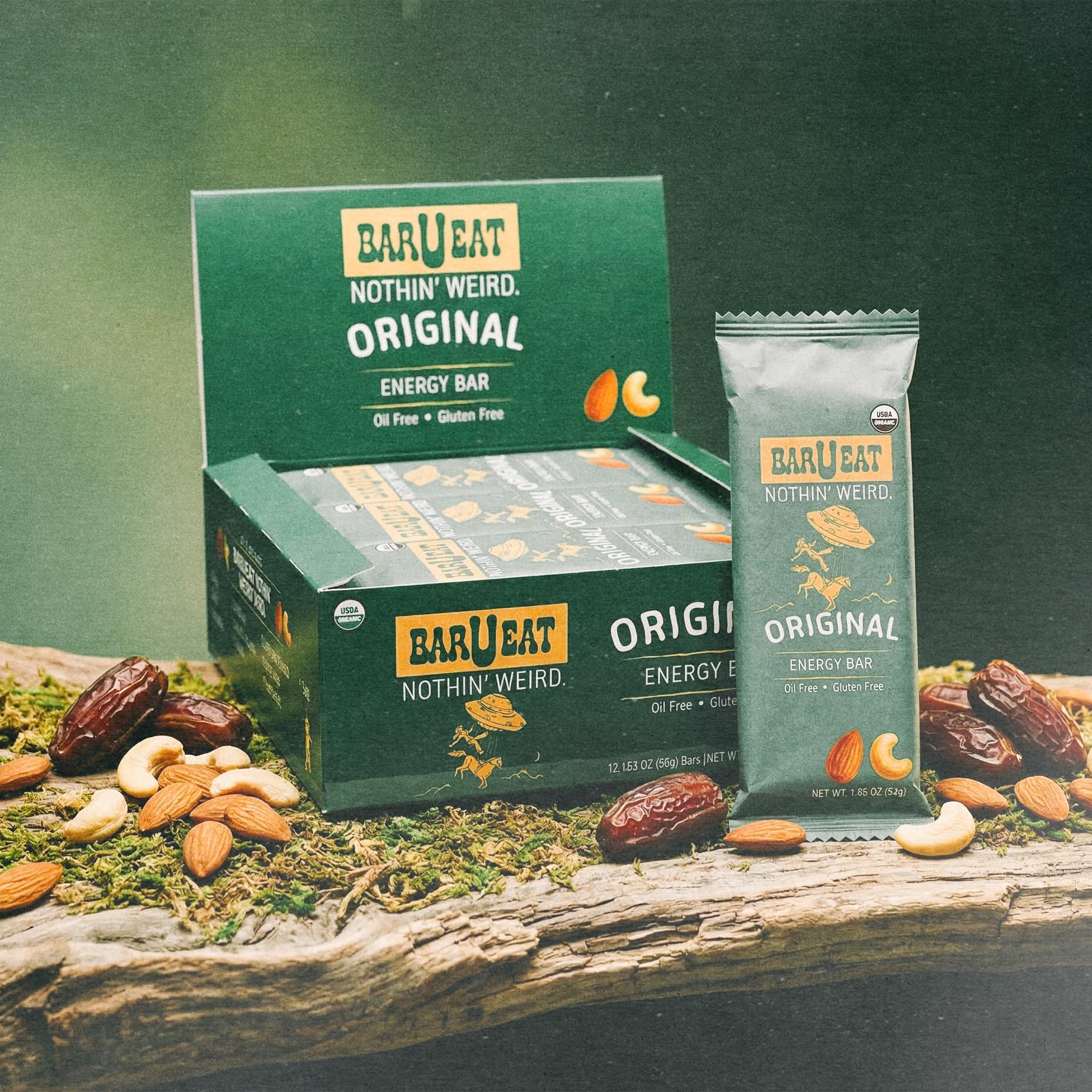 BAR-U-EAT Gluten-Free, Organic, Soft & Chewy Granola Bar. Whole Food Ingredients | Compostable Packaging | No Articial Sugar (Original 12 Pack)