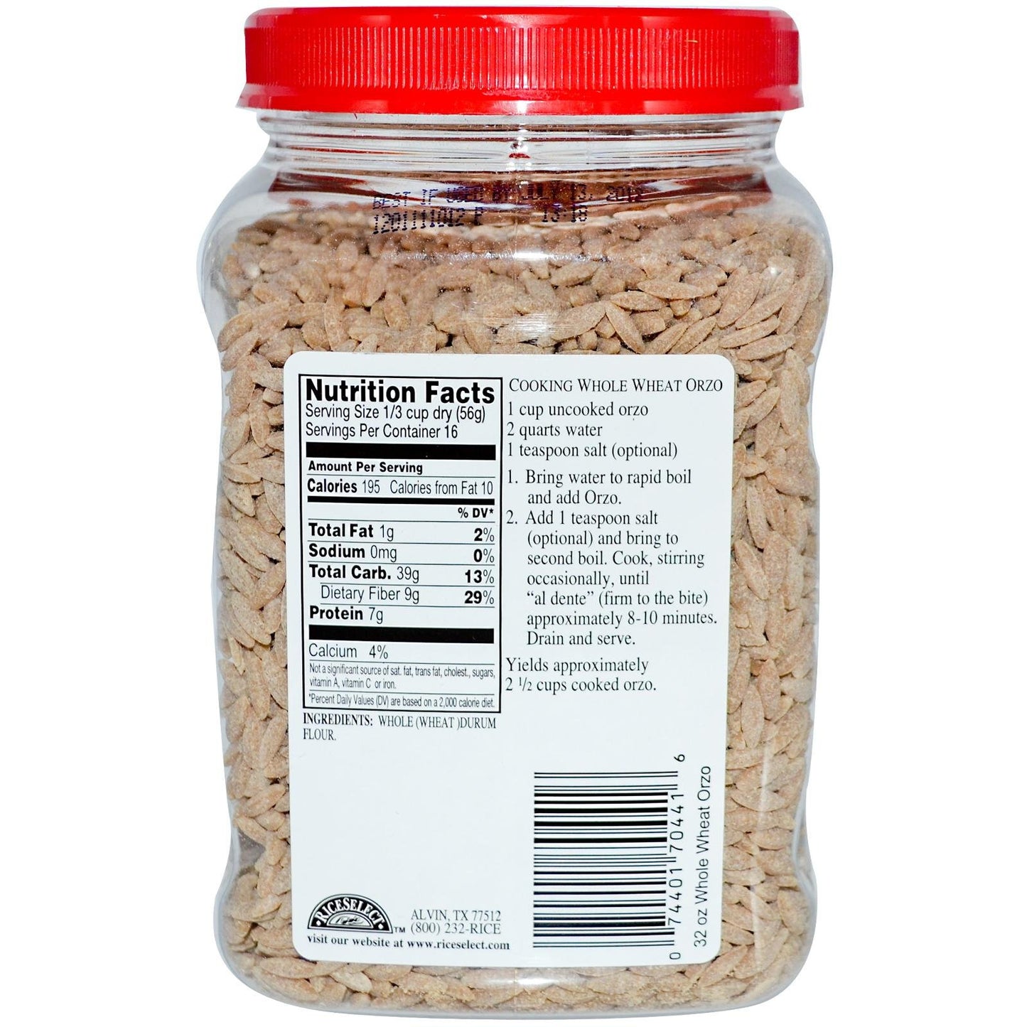 Rice Select Orzo Whole Wheat Pasta -- 32 Oz