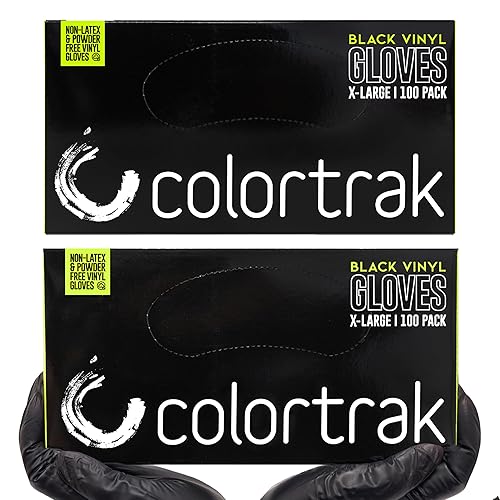 Colortrak Black Vinyl Gloves, Disposable Latex-Free & Powder-Free Hair Color Gloves for Chemical Processing & Salon Services, 200 Count (2 Boxes)