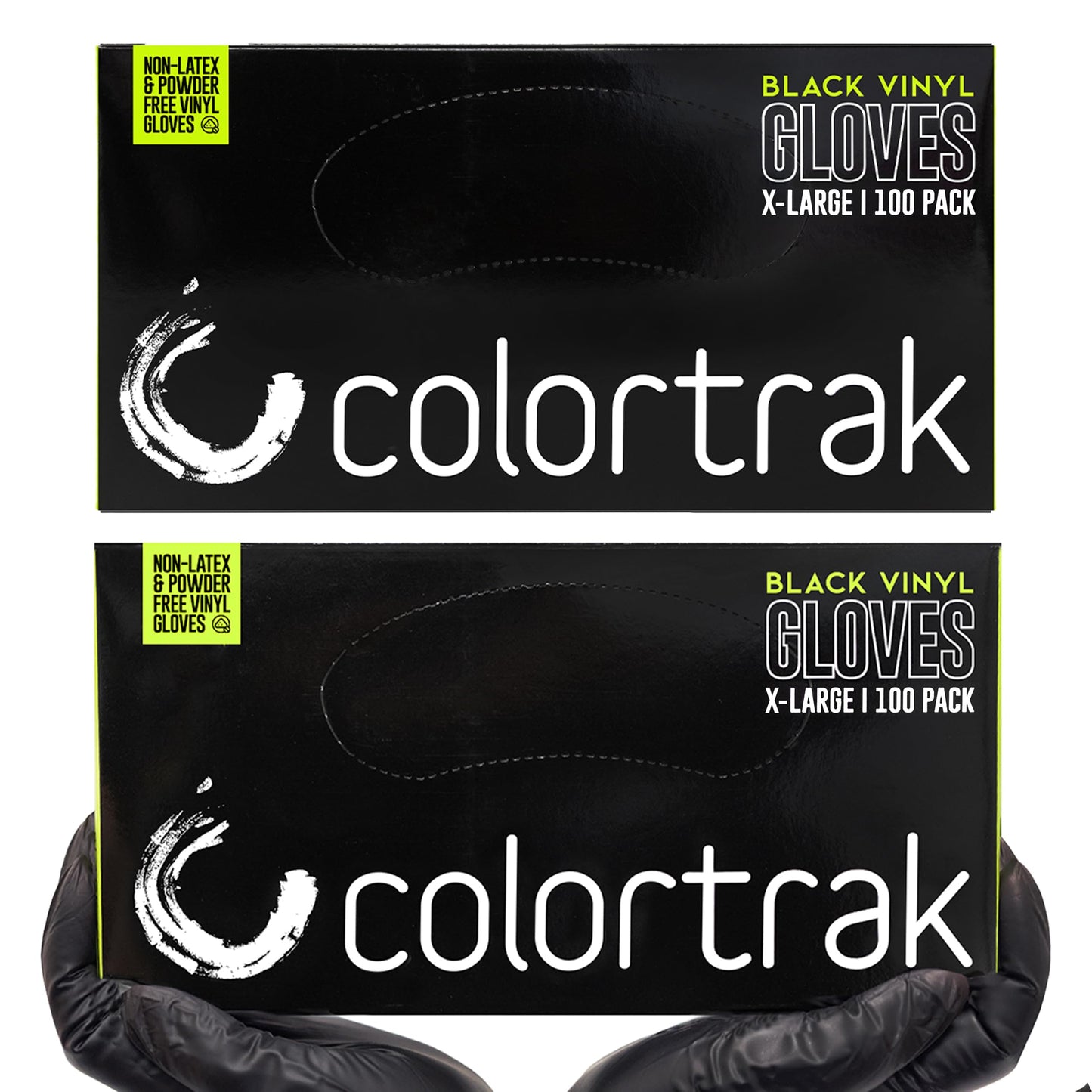 Colortrak Black Vinyl Gloves, Disposable Latex-Free & Powder-Free Hair Color Gloves for Chemical Processing & Salon Services, 200 Count (2 Boxes)
