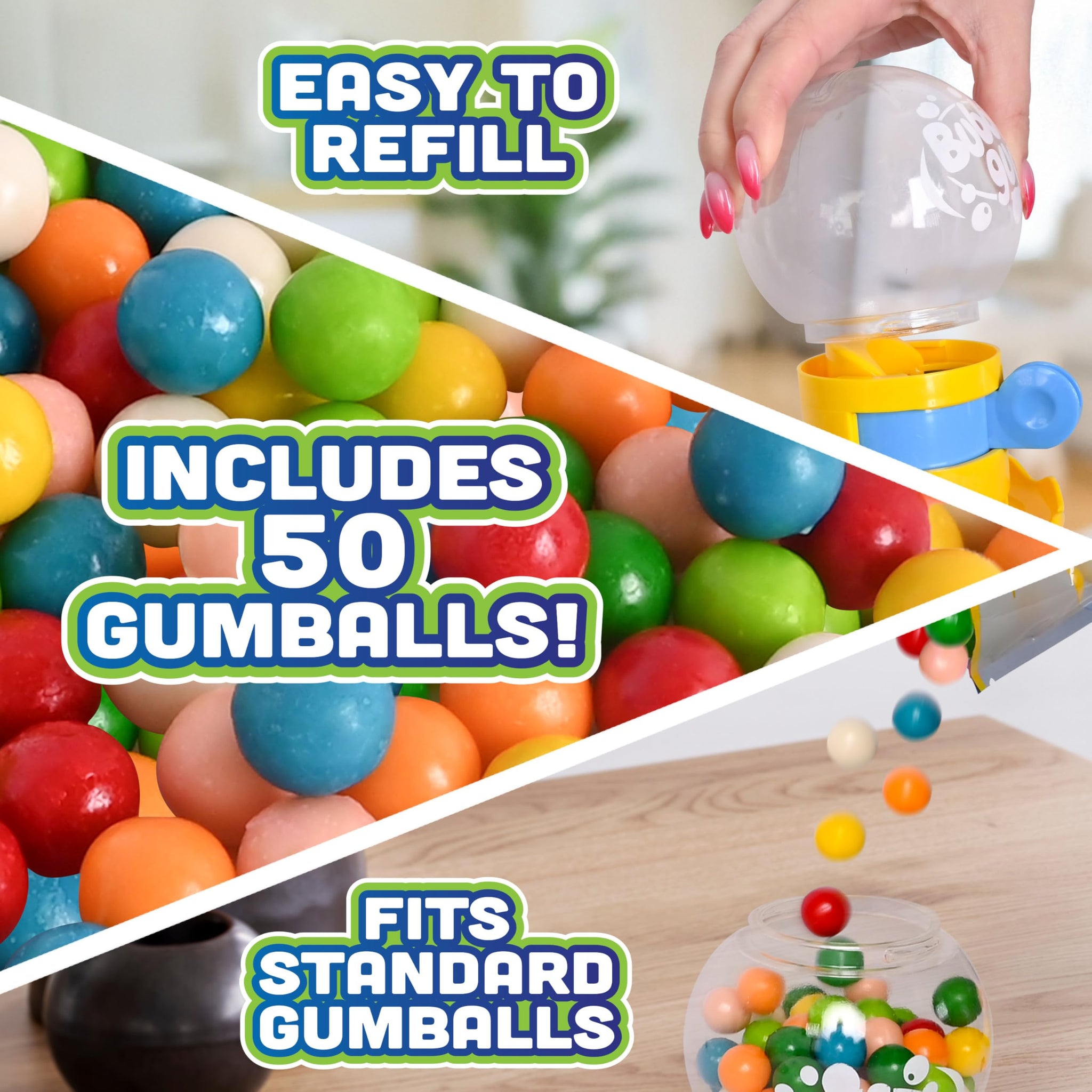 Toymendous Gumball Machine for Kids with Gumballs - Bubble Gum Mini Candy Dispenser | Piggy Bank for Kids - Receive Red or Yellow Machine Colors May