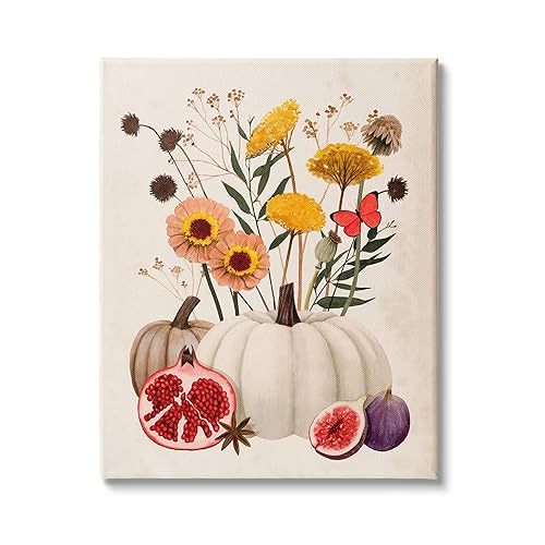 Stupell Industries Autumn Harvest Arrangement Pumpkin Pomegranate Fig Fruits, Design by Grace Popp
